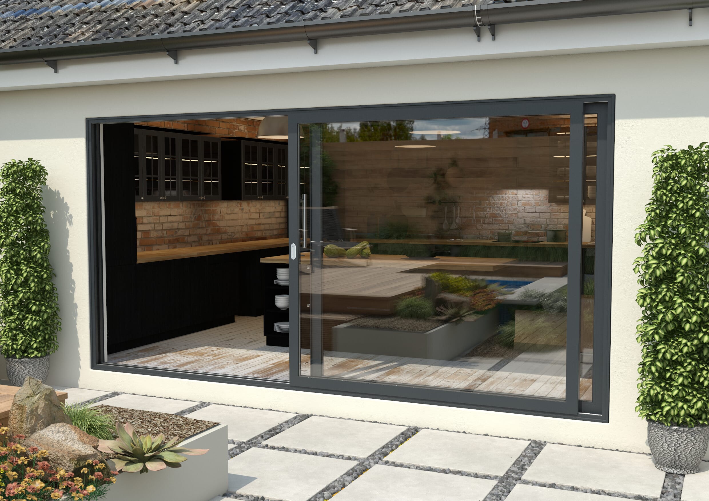 4200mm Anthracite Grey Aluminium Sliding Doors LH Sliding / RH Fixed