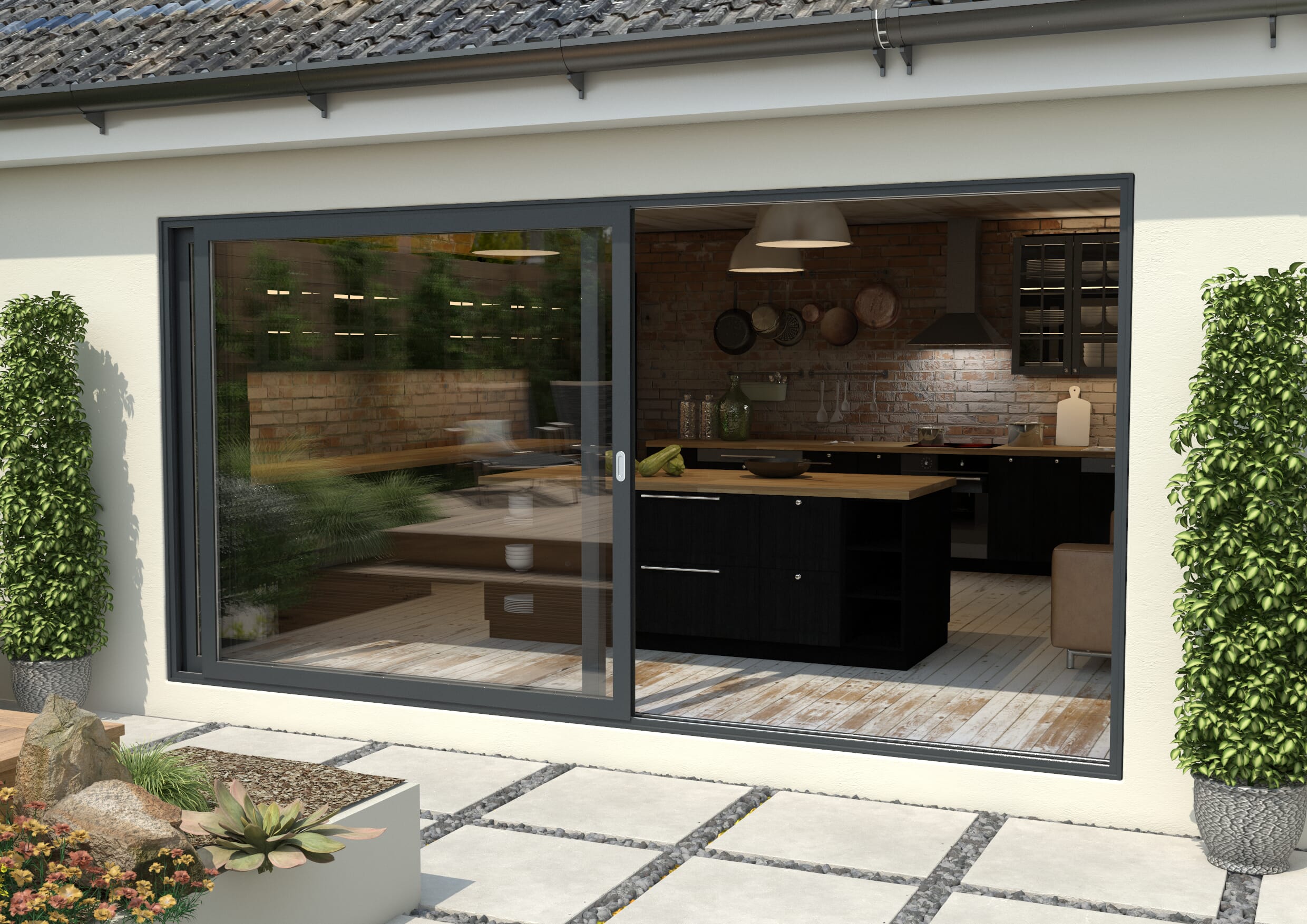 4200mm Anthracite Grey Aluminium Sliding Doors RH Sliding / LH Fixed