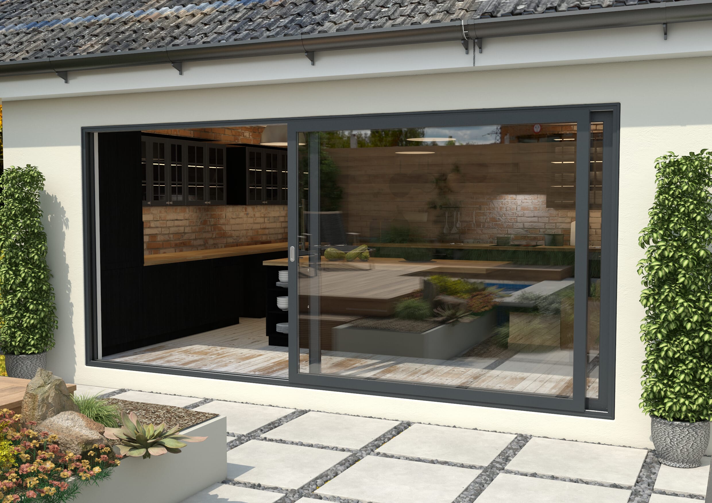 4500mm Anthracite Grey Aluminium Sliding Doors LH Sliding / RH Fixed