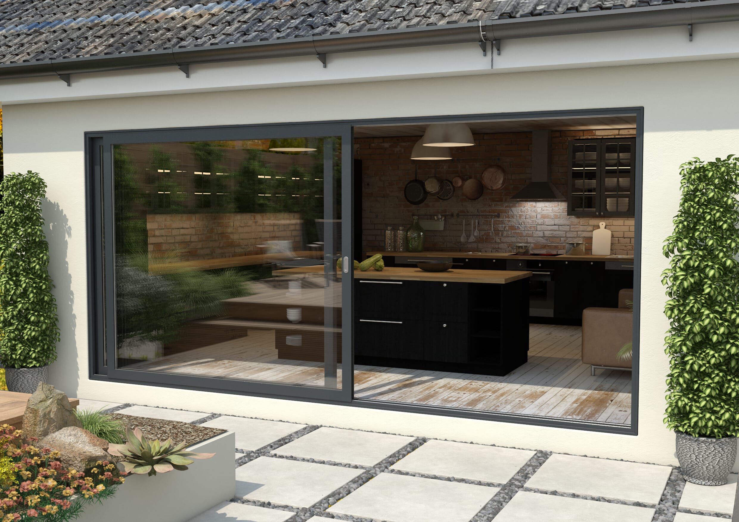 4500mm Anthracite Grey Aluminium Sliding Doors RH Sliding / LH Fixed