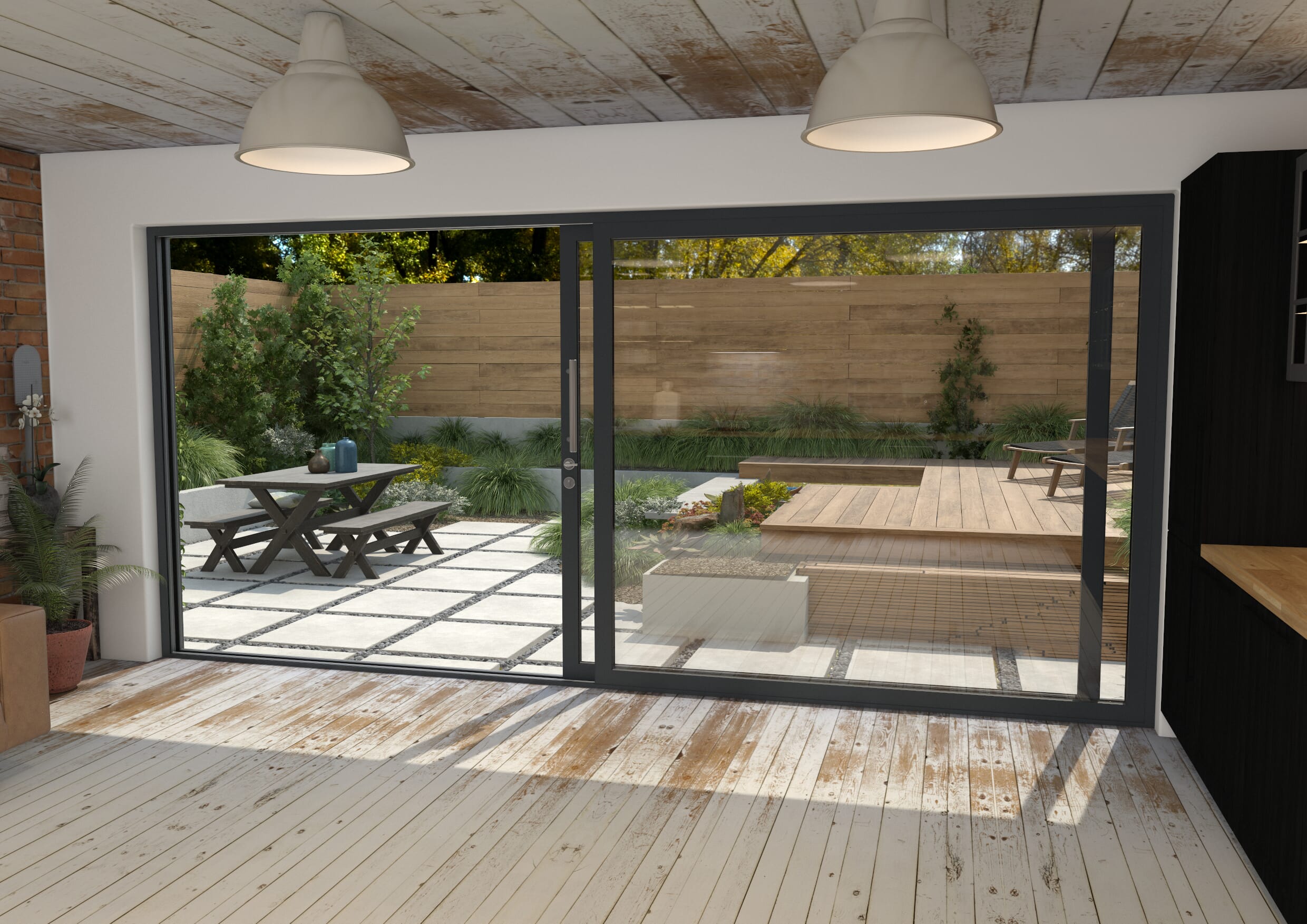 4500mm Anthracite Grey Aluminium Sliding Doors RH Sliding / LH Fixed