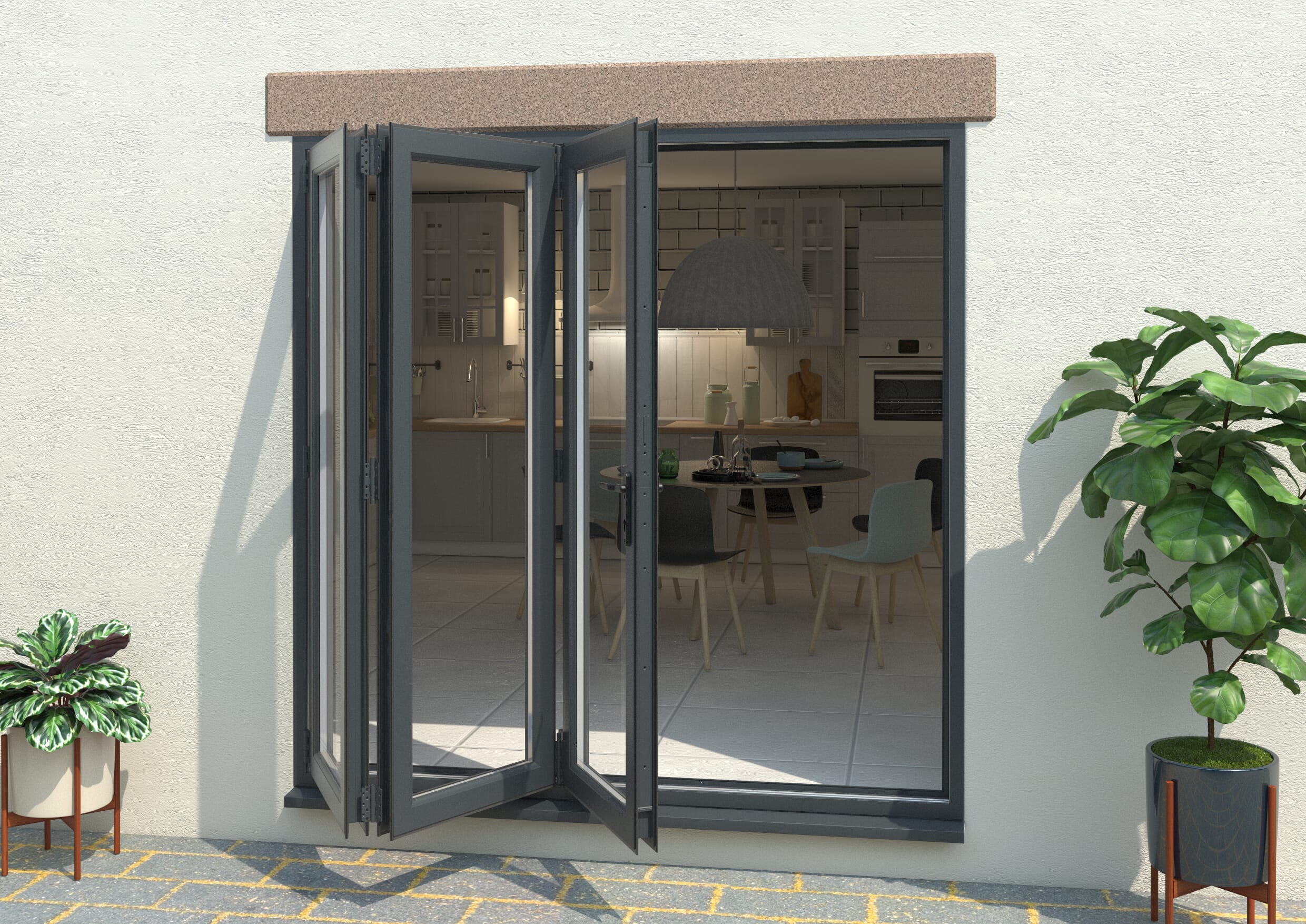 Grey 2100mm Upvc Bi-fold Door Open Out 3l Bifold Doors At Climadoor