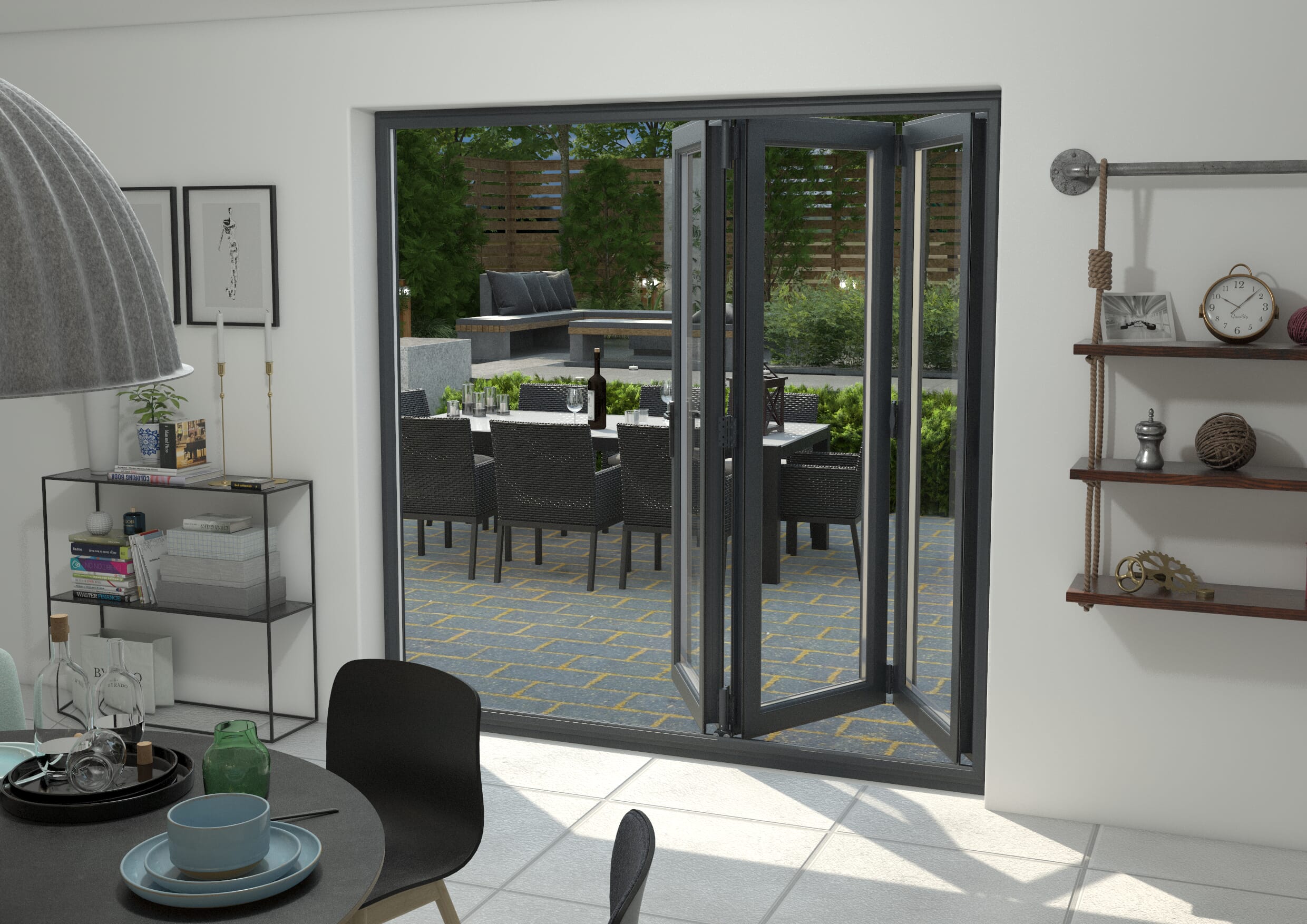 Grey 2100mm Upvc Bi Fold Door Open Out 3l Upvc Bifold Door