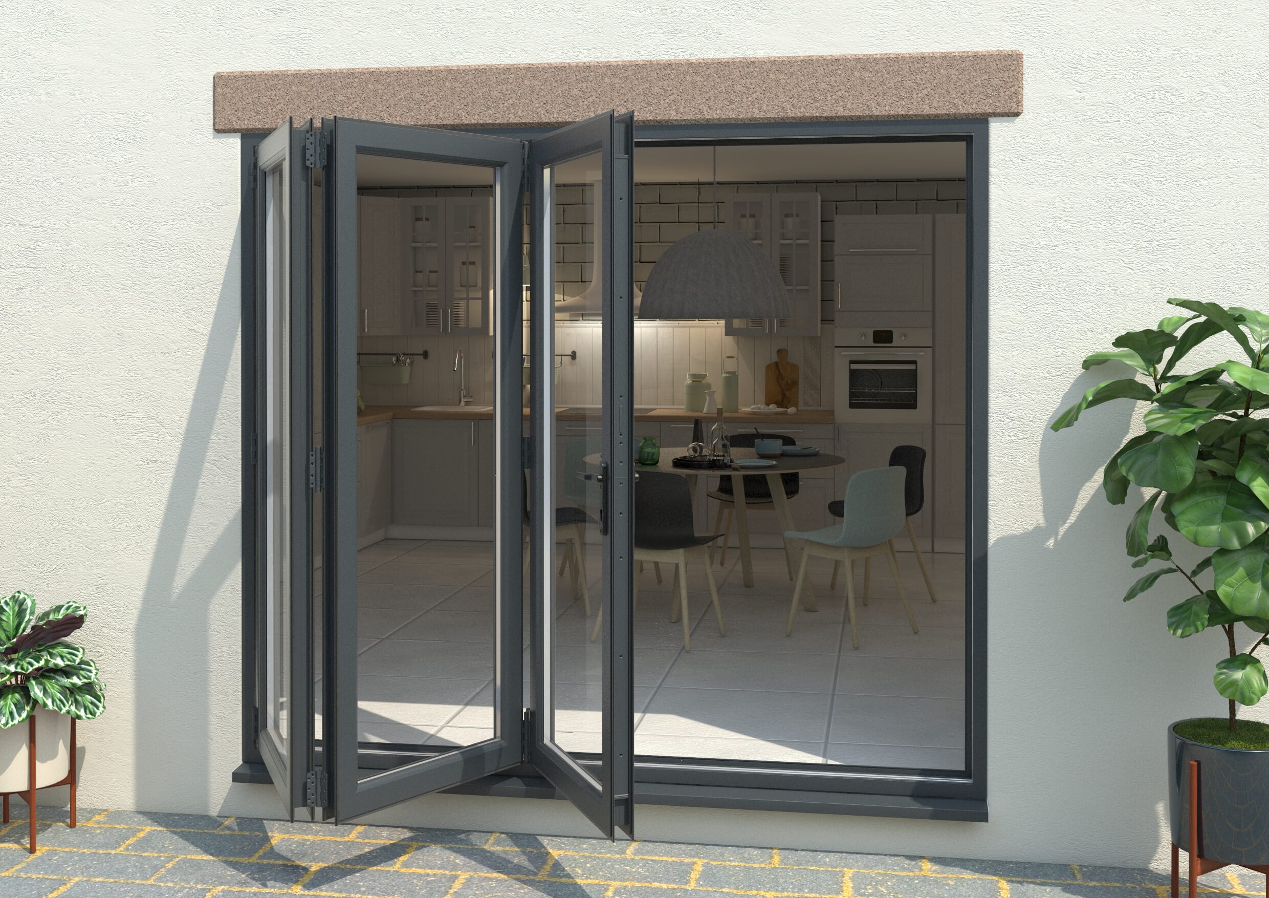 Grey 2400mm Upvc Bi-fold Door Open Out 3l Bifold Doors At Climadoor