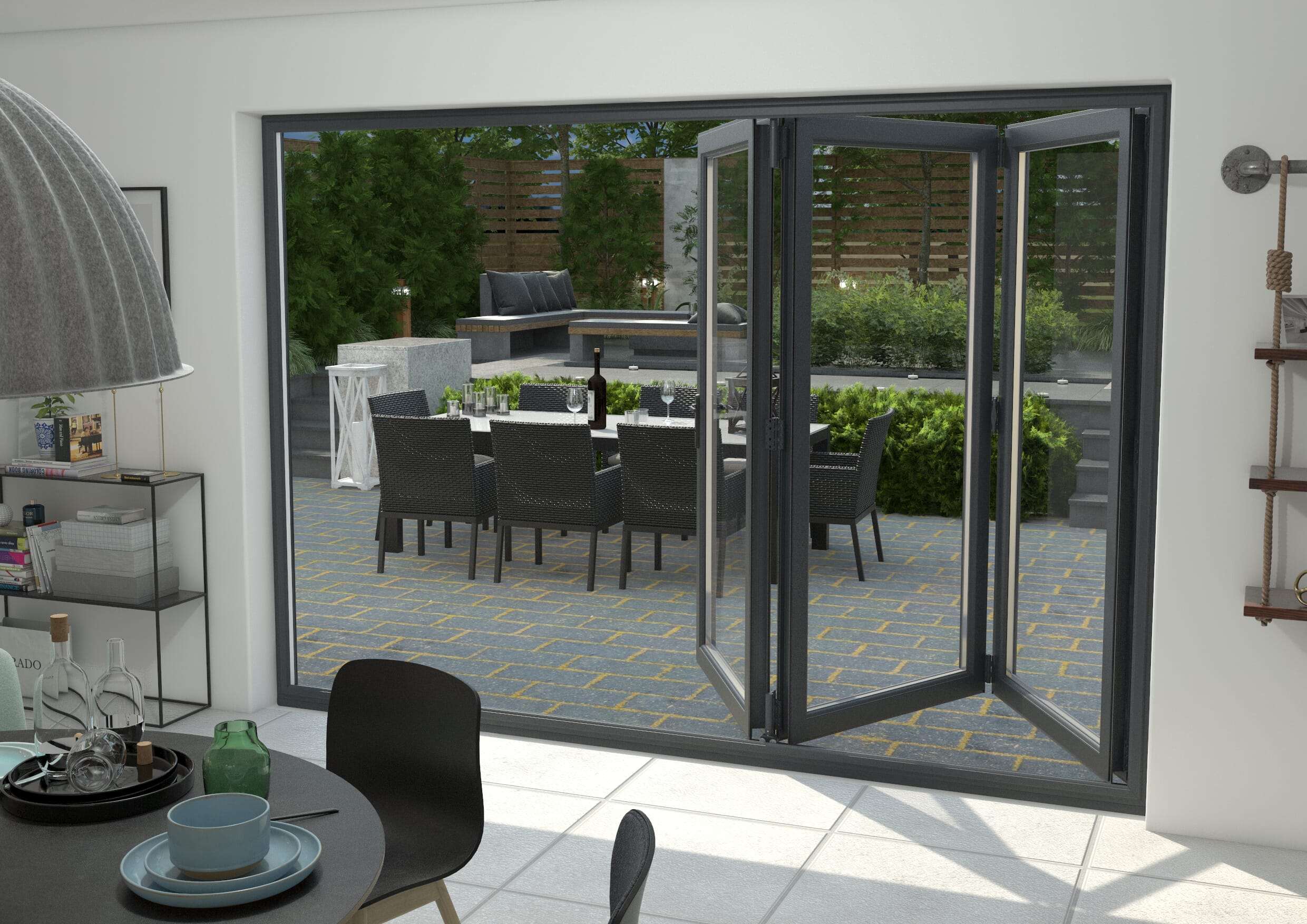 Grey 3000mm Upvc Bi-fold Door Open Out 3l Bifold Doors At Climadoor