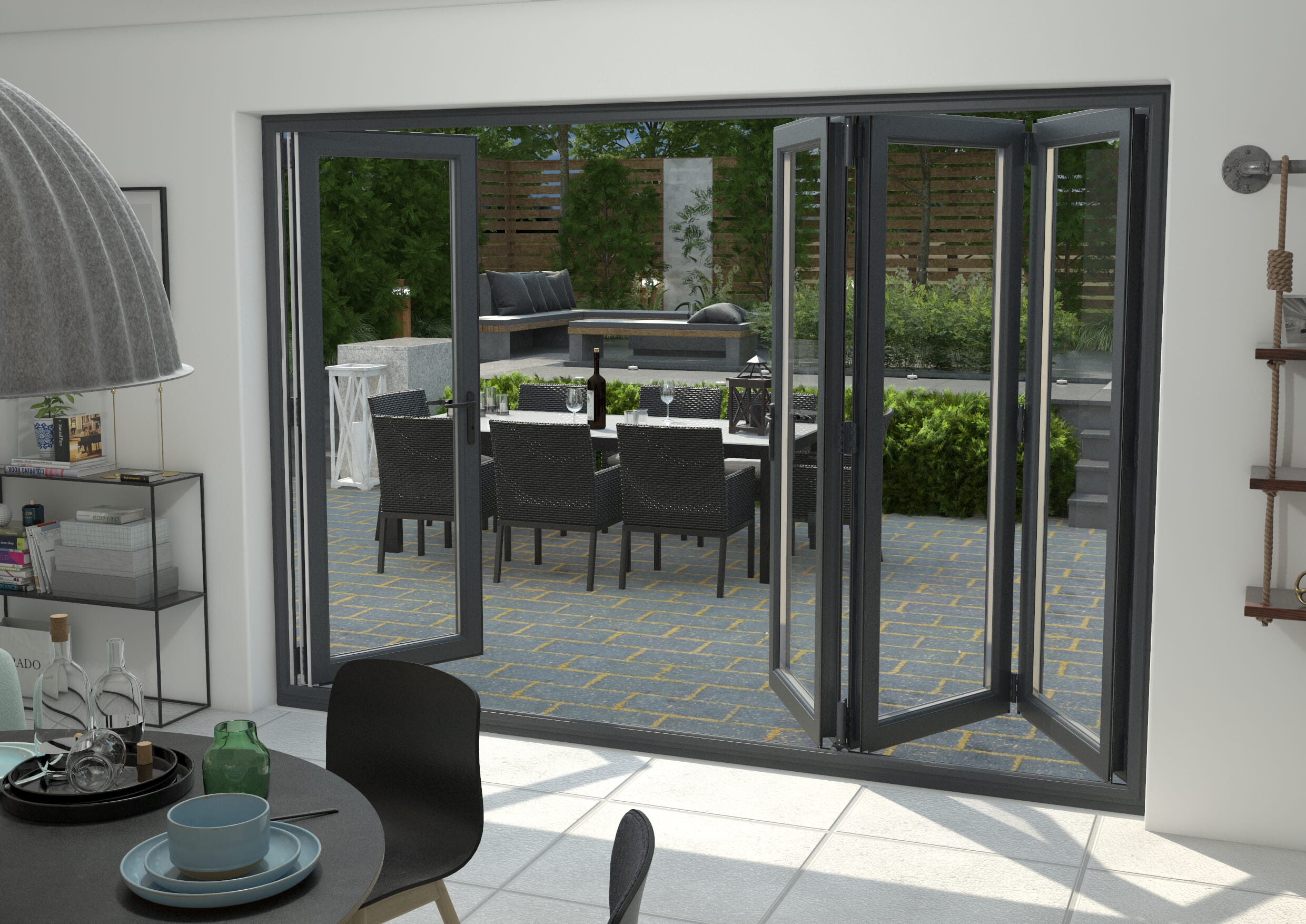 Grey 3000mm Upvc Bi-fold Door Open Out 3l/1r Bifold Doors At Climadoor