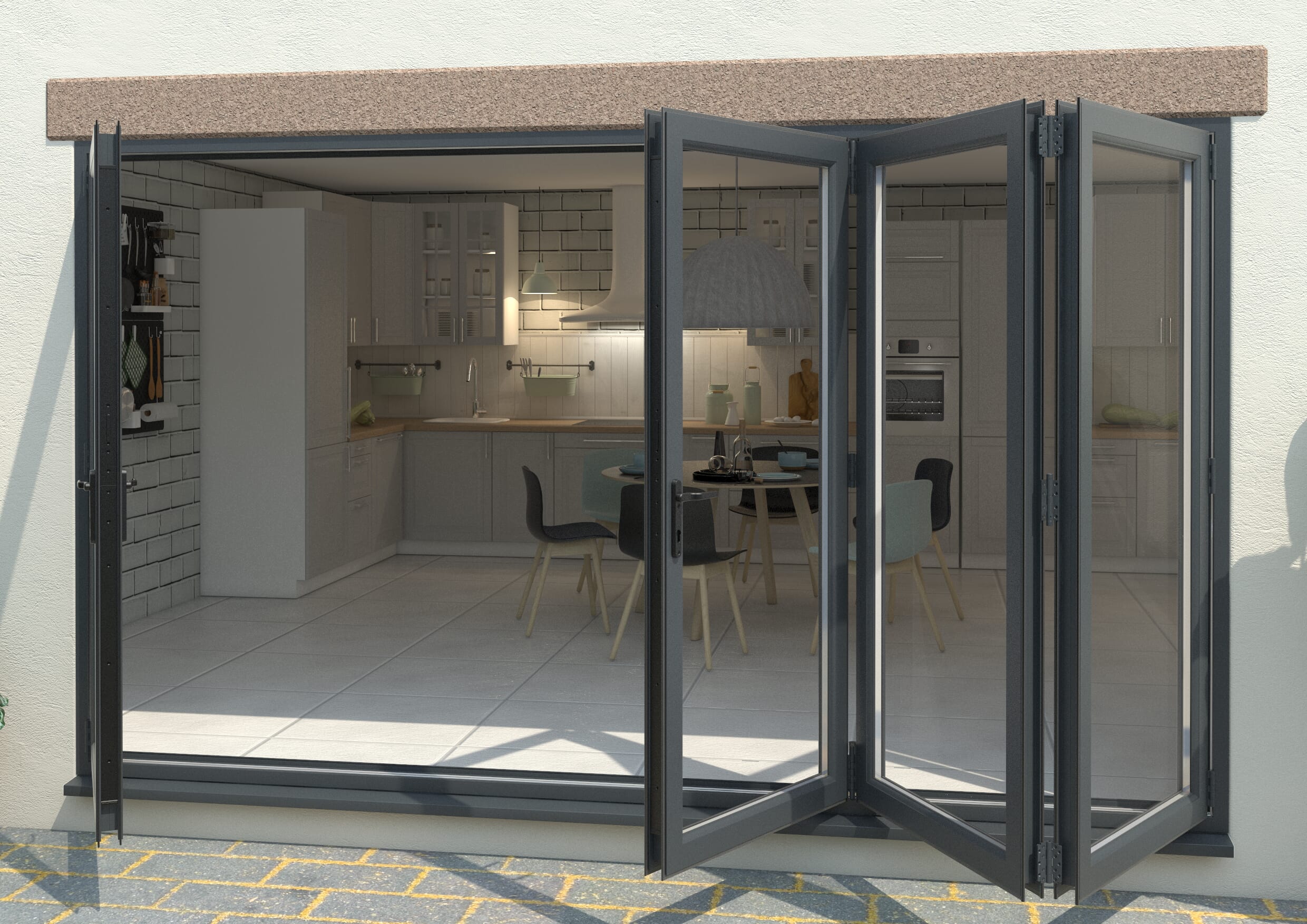 Grey 3600mm UPVC Bi-Fold Door OPEN OUT 1L/3R