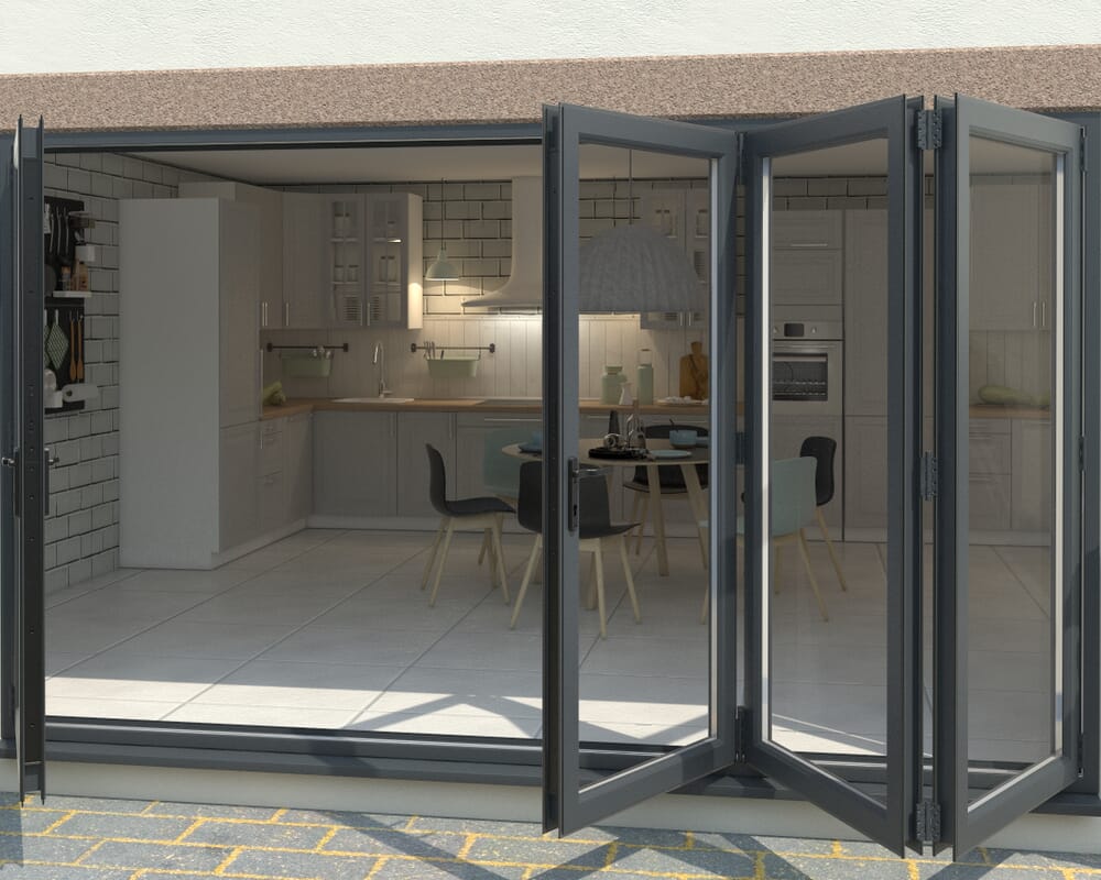 Grey 3600mm UPVC Bi-Fold Door OPEN OUT 1L/3R