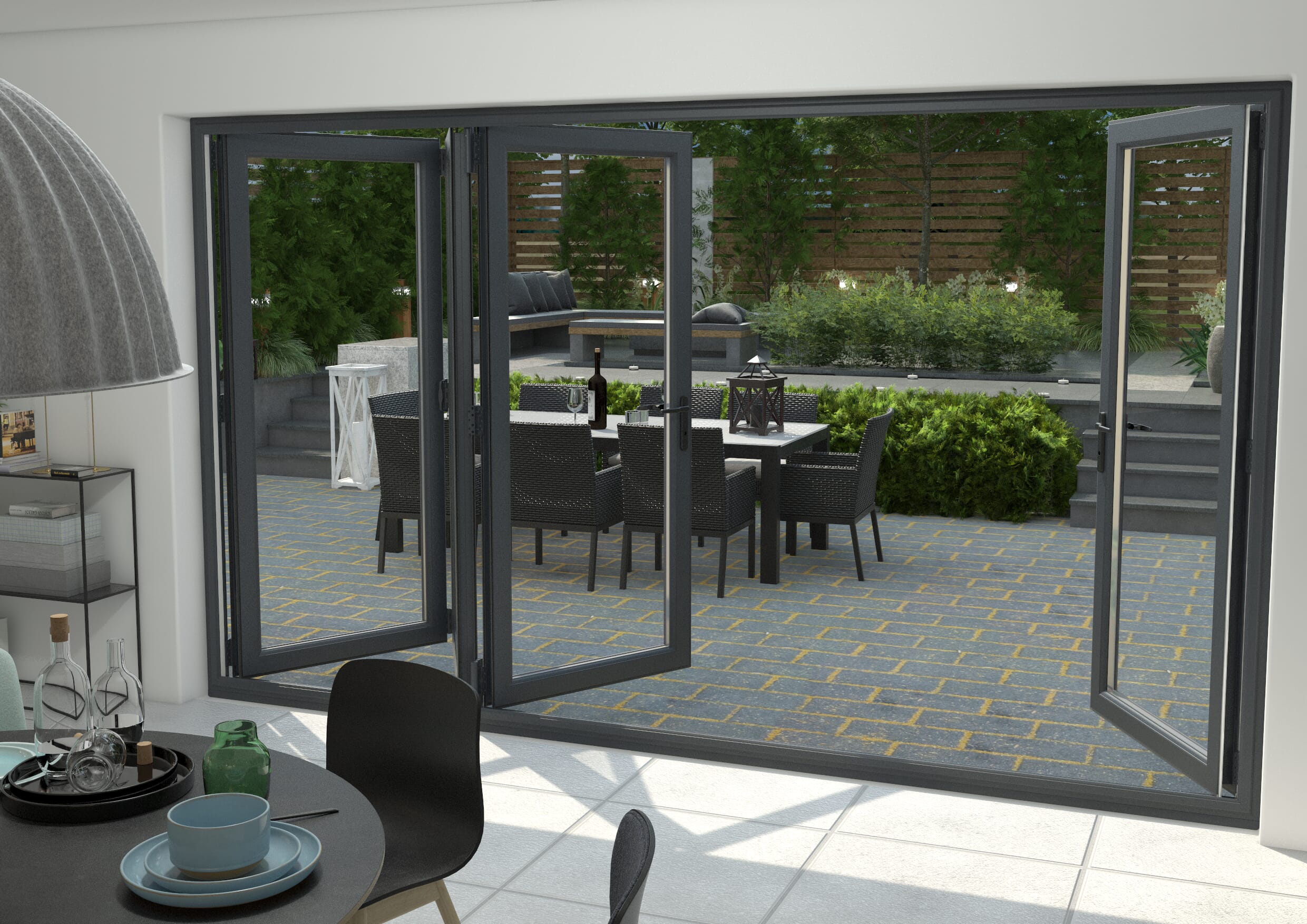 Grey 3600mm Upvc Bi-fold Door Open Out 1l/3r Bifold Doors At Climadoor