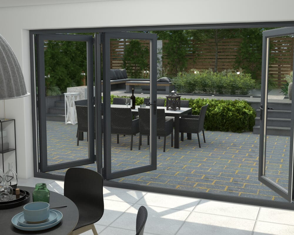 Grey 3600mm UPVC Bi-Fold Door OPEN OUT 1L/3R