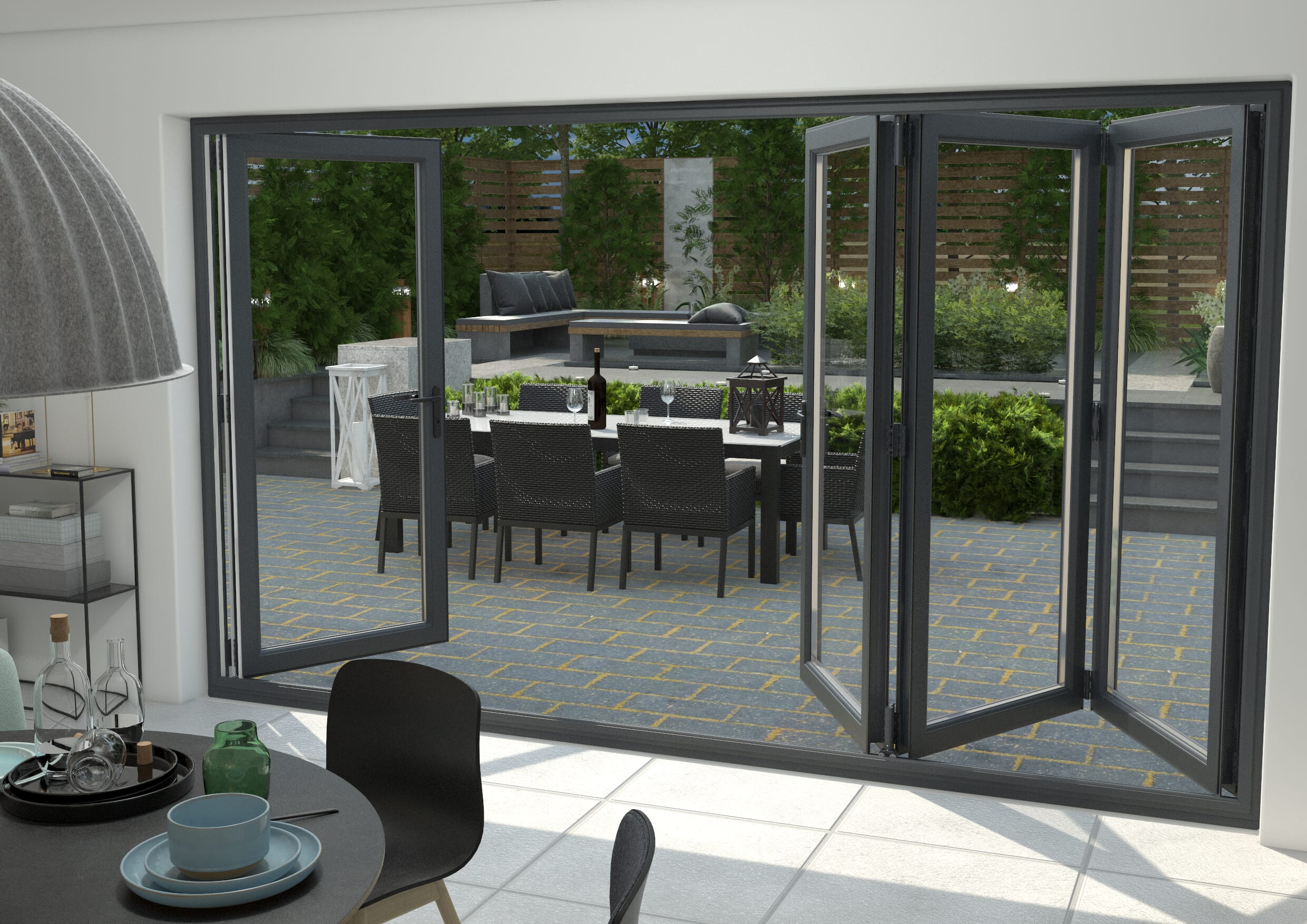 Grey 3600mm Upvc Bi-fold Door Open Out 3l/1r Bifold Doors At Climadoor