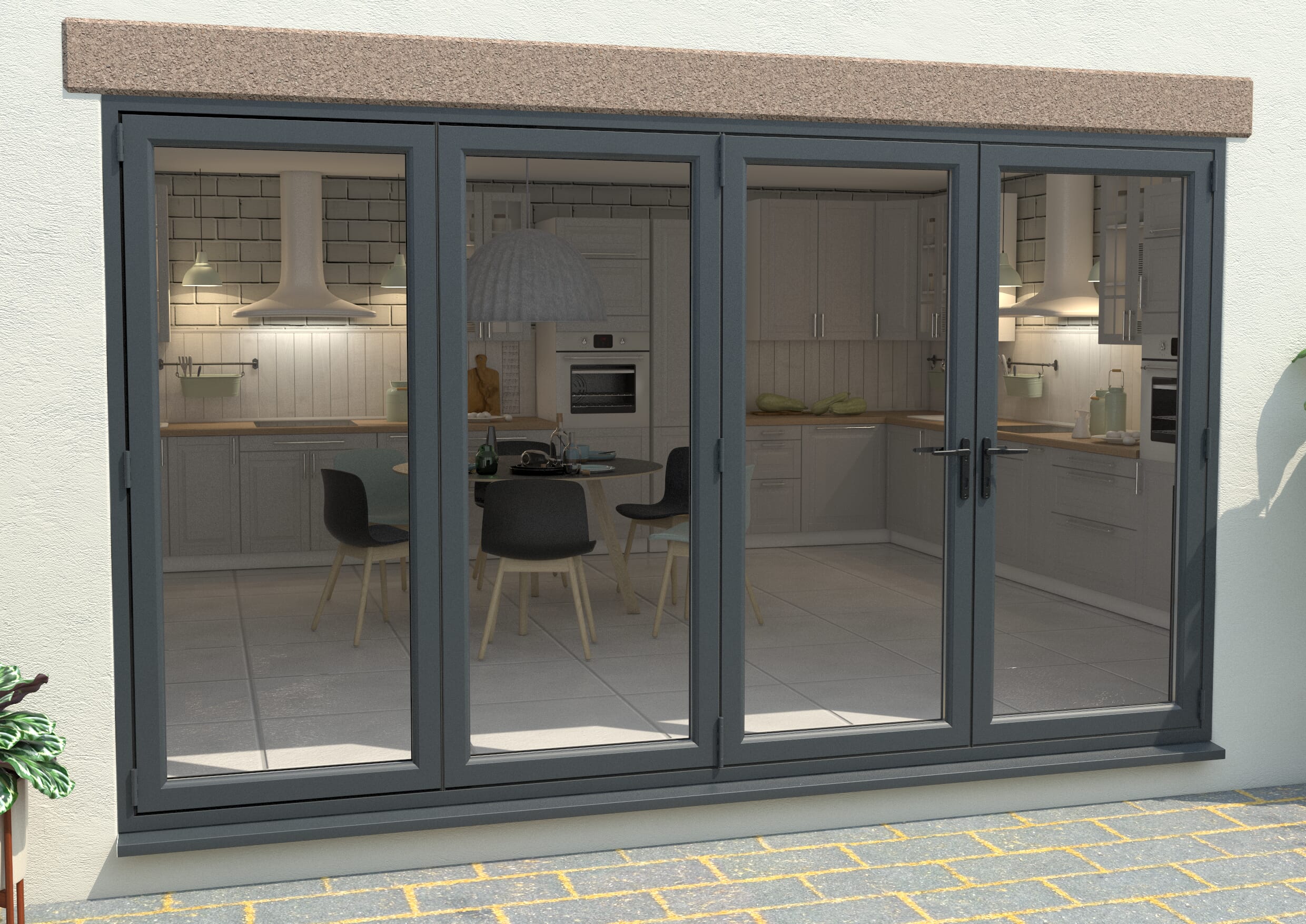 Grey 3600mm Upvc Bi-fold Door Open Out 3l/1r Bifold Doors At Climadoor