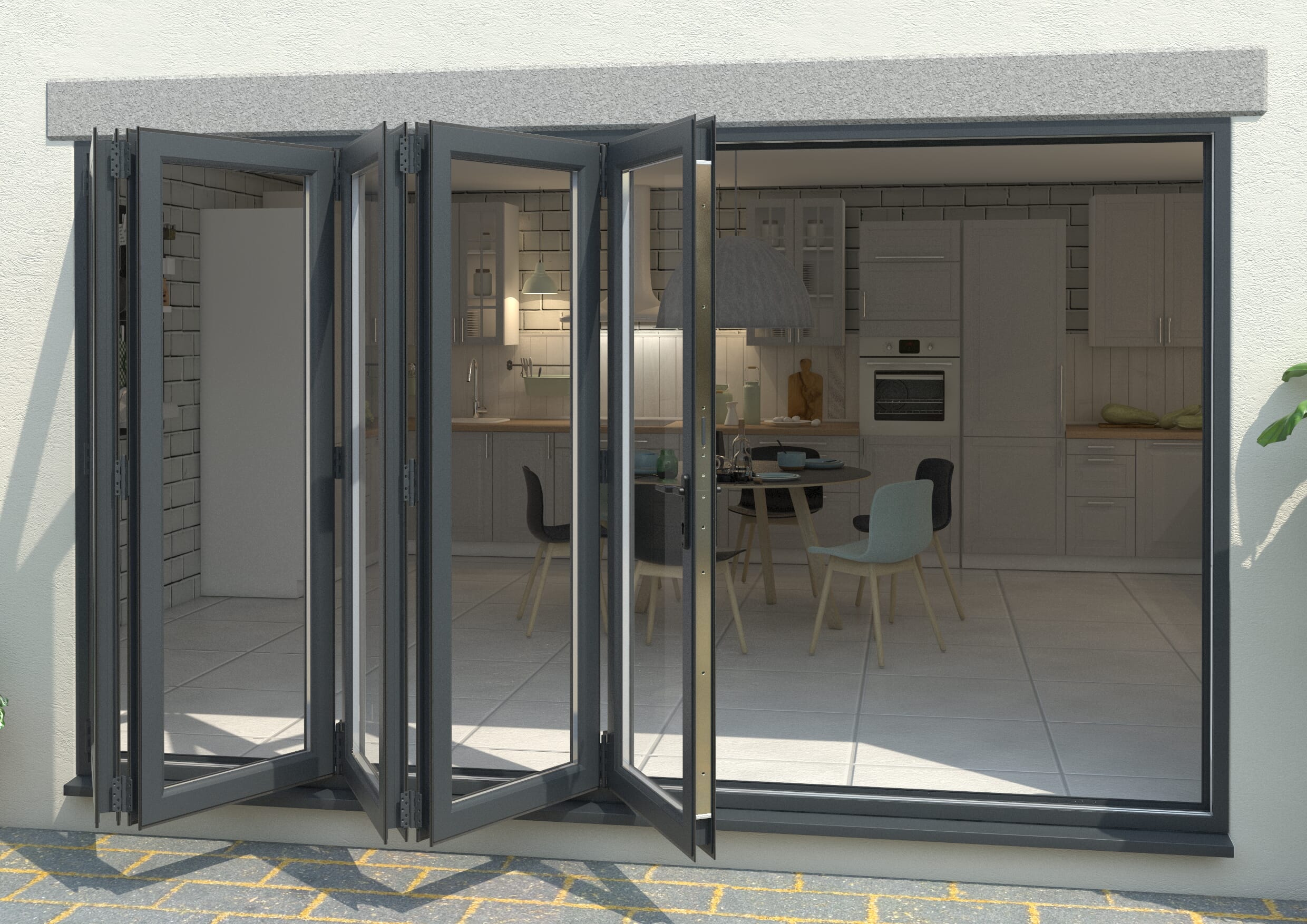 Grey 3600mm UPVC Bi-Fold Door OPEN OUT 5L