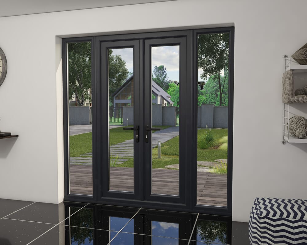 1800mm Anthracite Grey UPVC French Doors (1200mm Doors + 2 x 300mm Sidelights)
