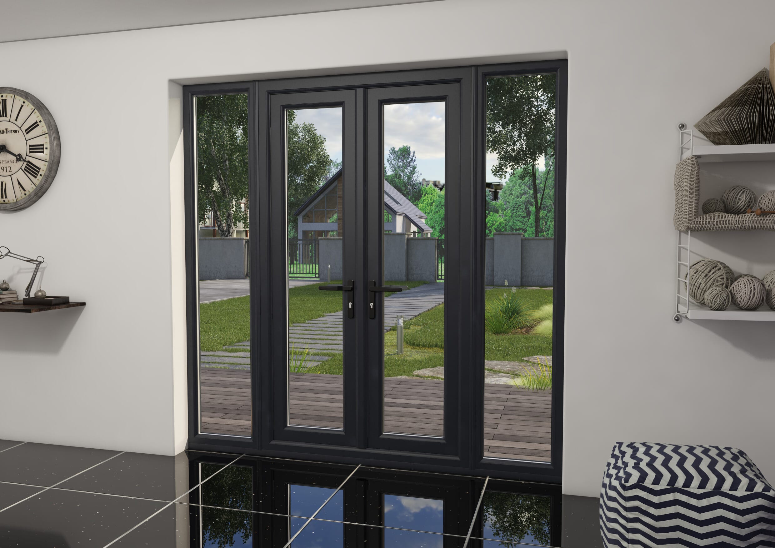 1800mm Part Q Anthracite Grey UPVC French Doors (1200mm Doors + 2 x 300mm Sidelights)