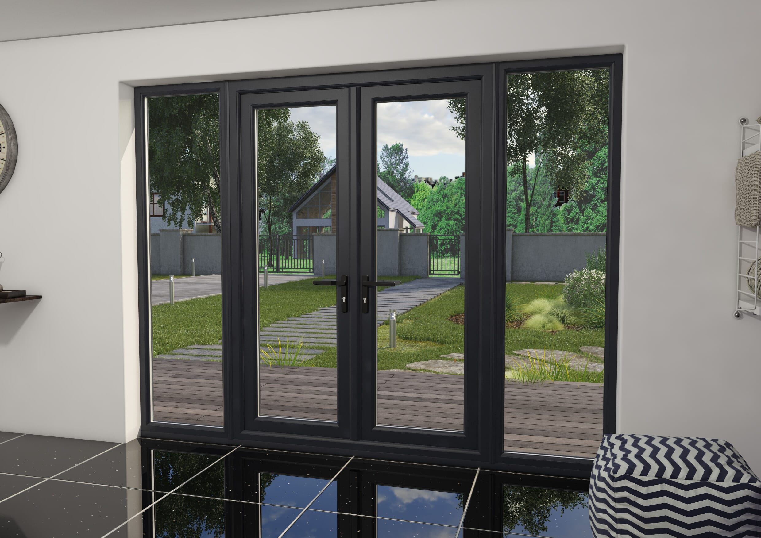 2700mm Anthracite Grey UPVC French Doors (1500mm Doors + 2 x 600mm Sidelights)
