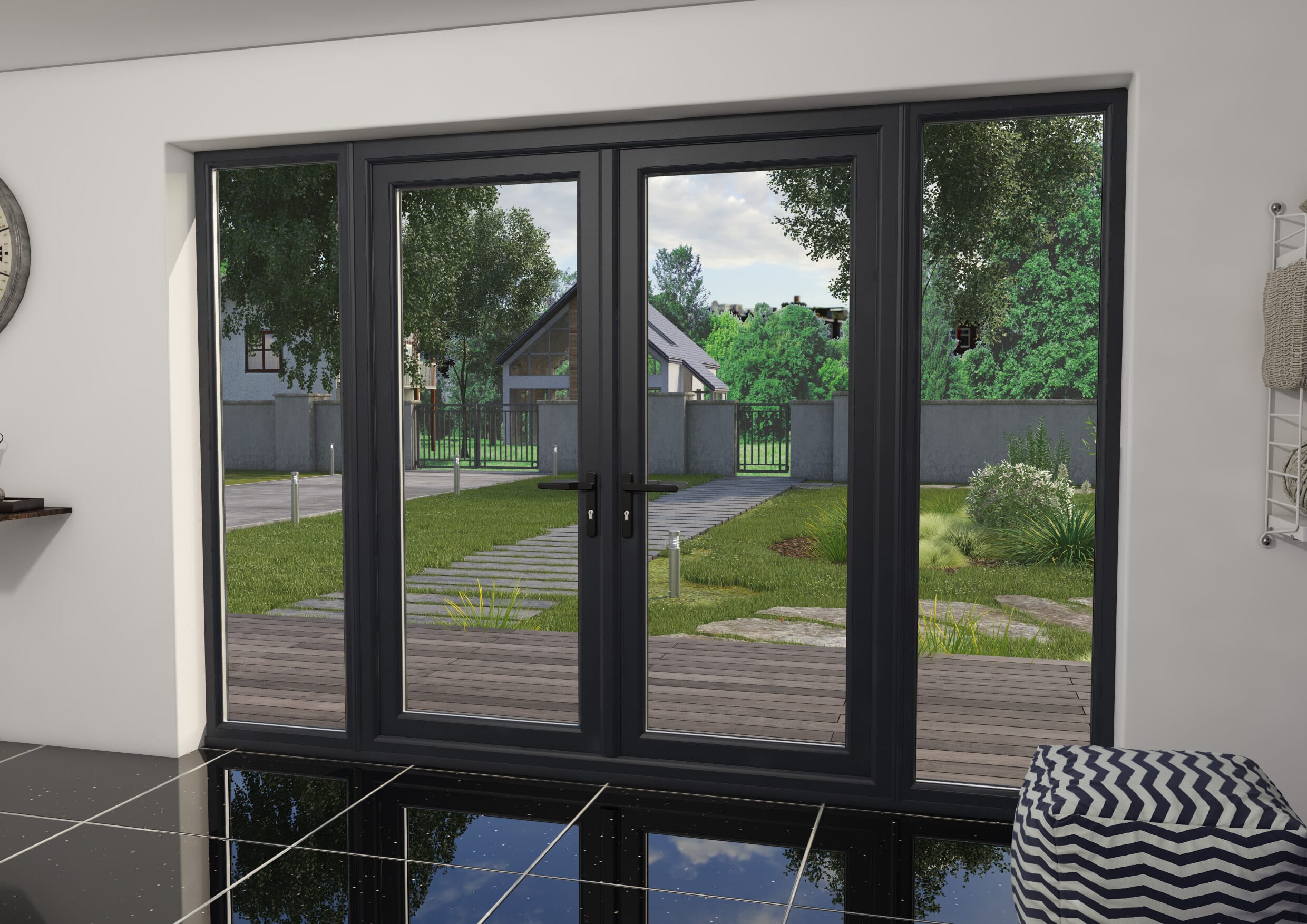 3000mm Anthracite Grey UPVC French Doors (1800mm Doors + 2 x 600mm Sidelights)