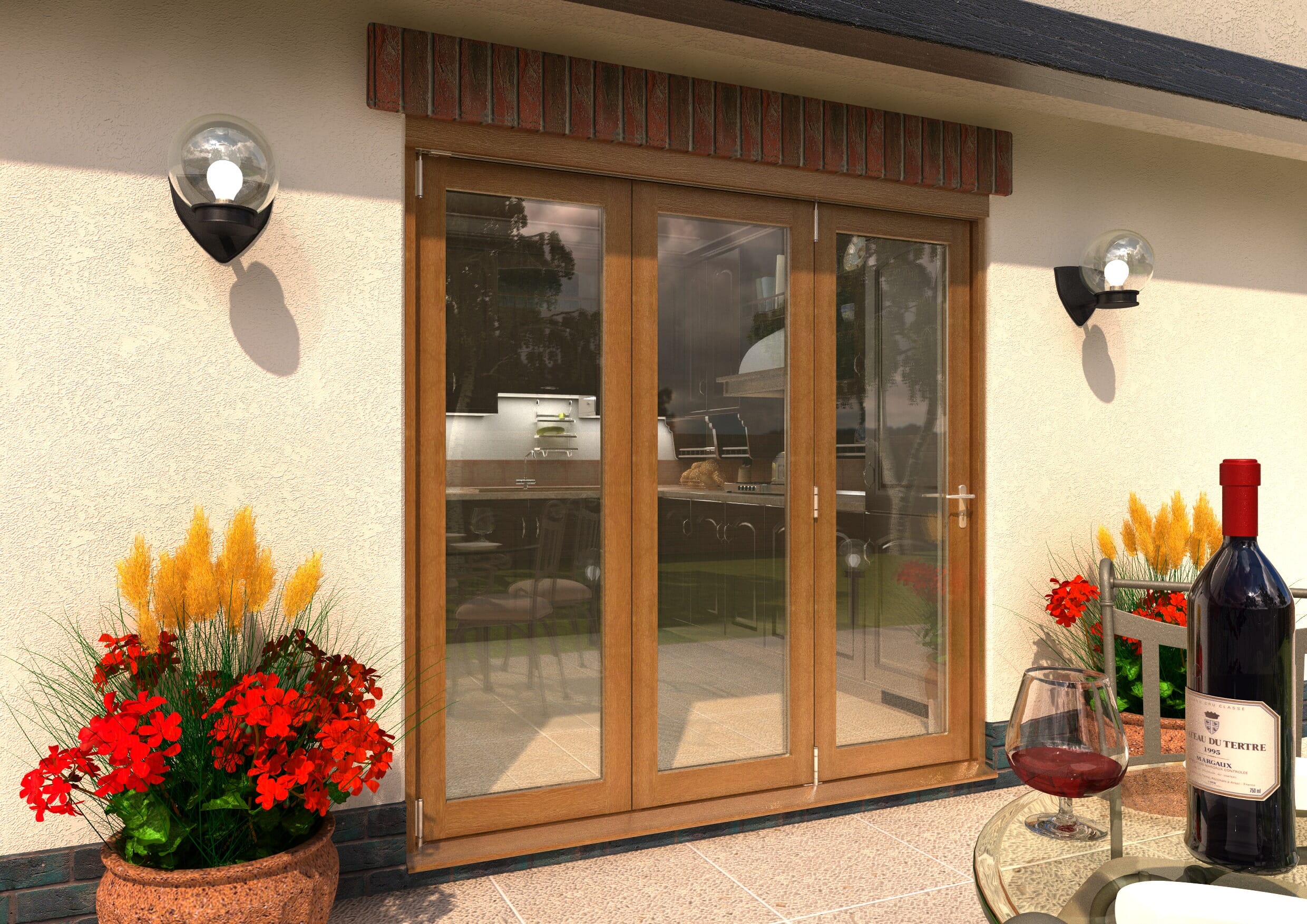 Minimalist Oak Folding Doors Exterior 