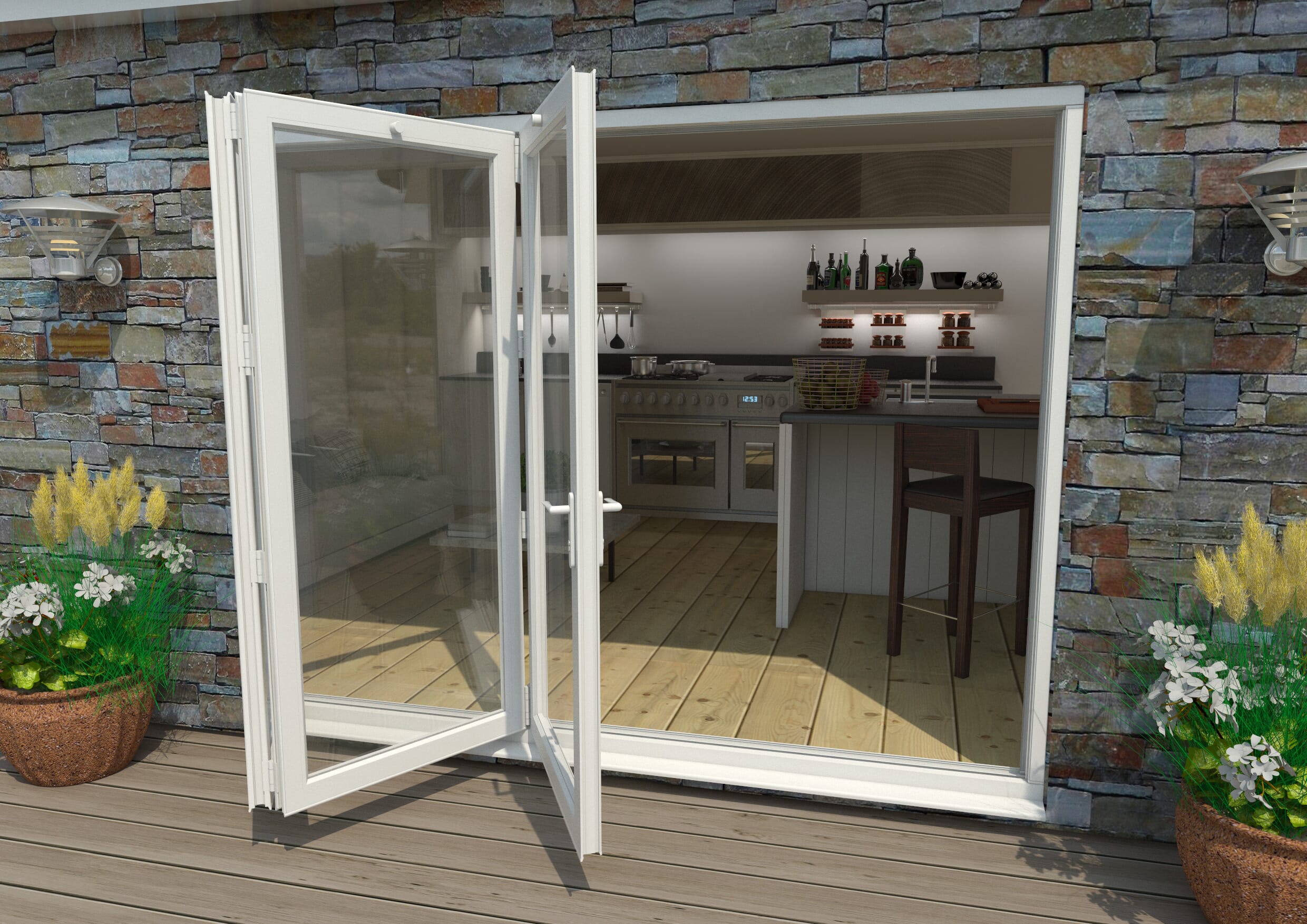 2700mm White Aluminium Bifold Doors - 3 Left Bifold Doors At Climadoor