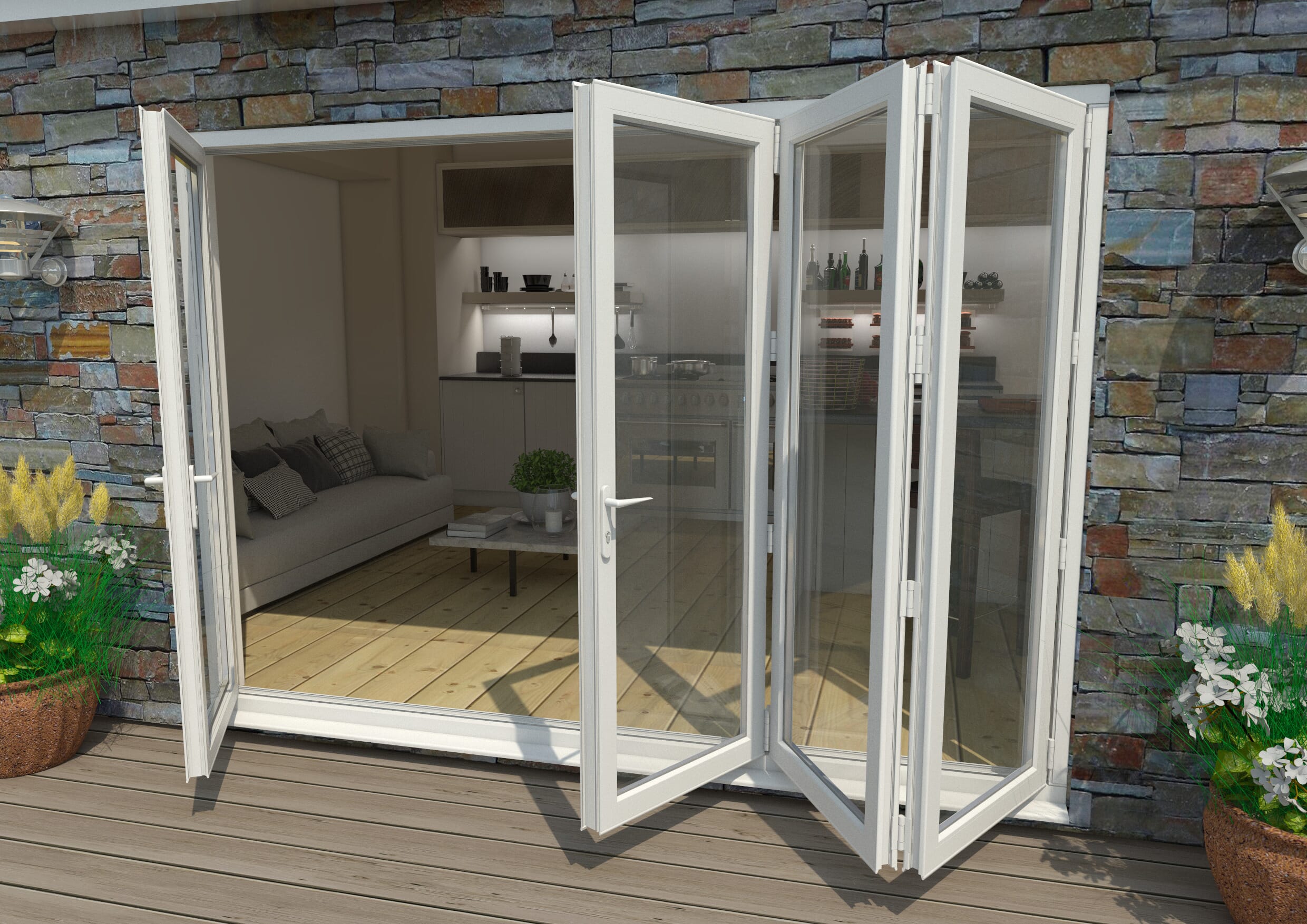 Part Q 3000mm White Aluminium Bifold Doors - 1 Left 3 Right At Vivid Doors