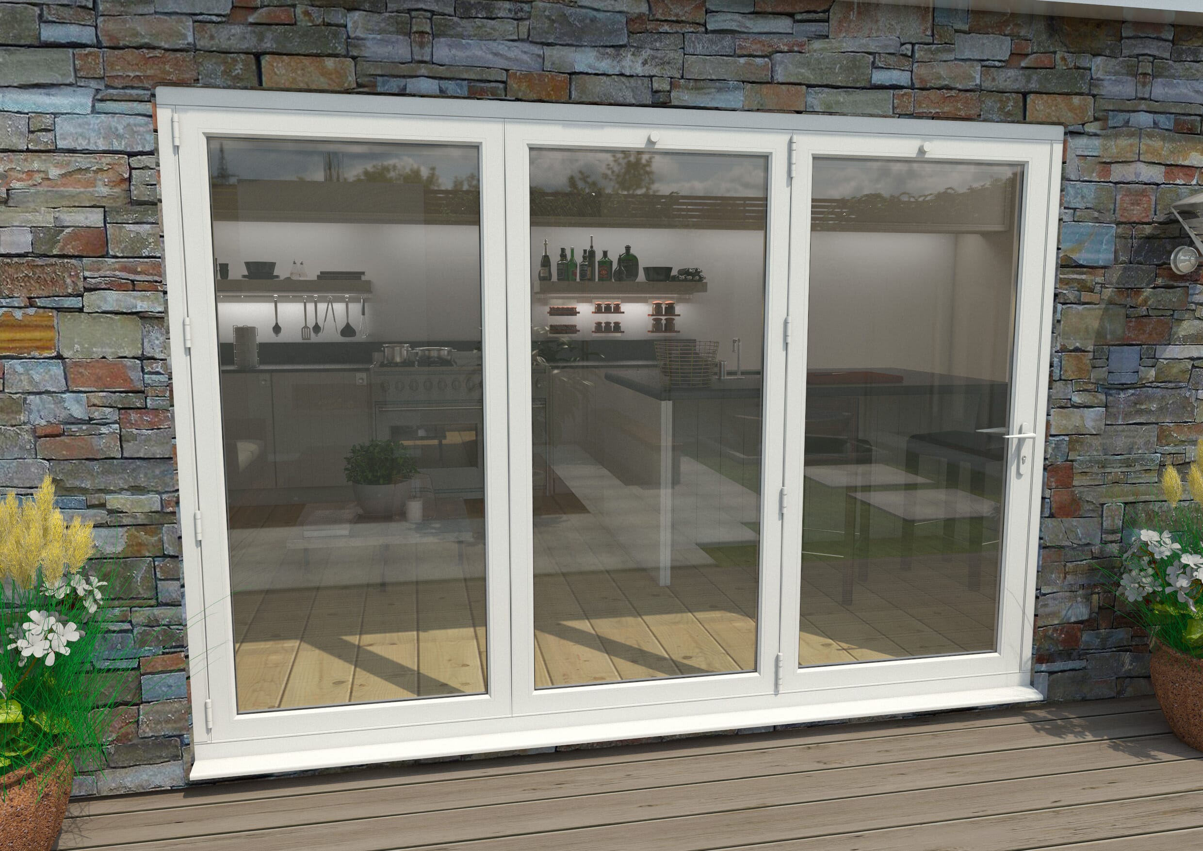 3000mm White Aluminium Bifold Doors 3 Left Bifold Doors At Climadoor