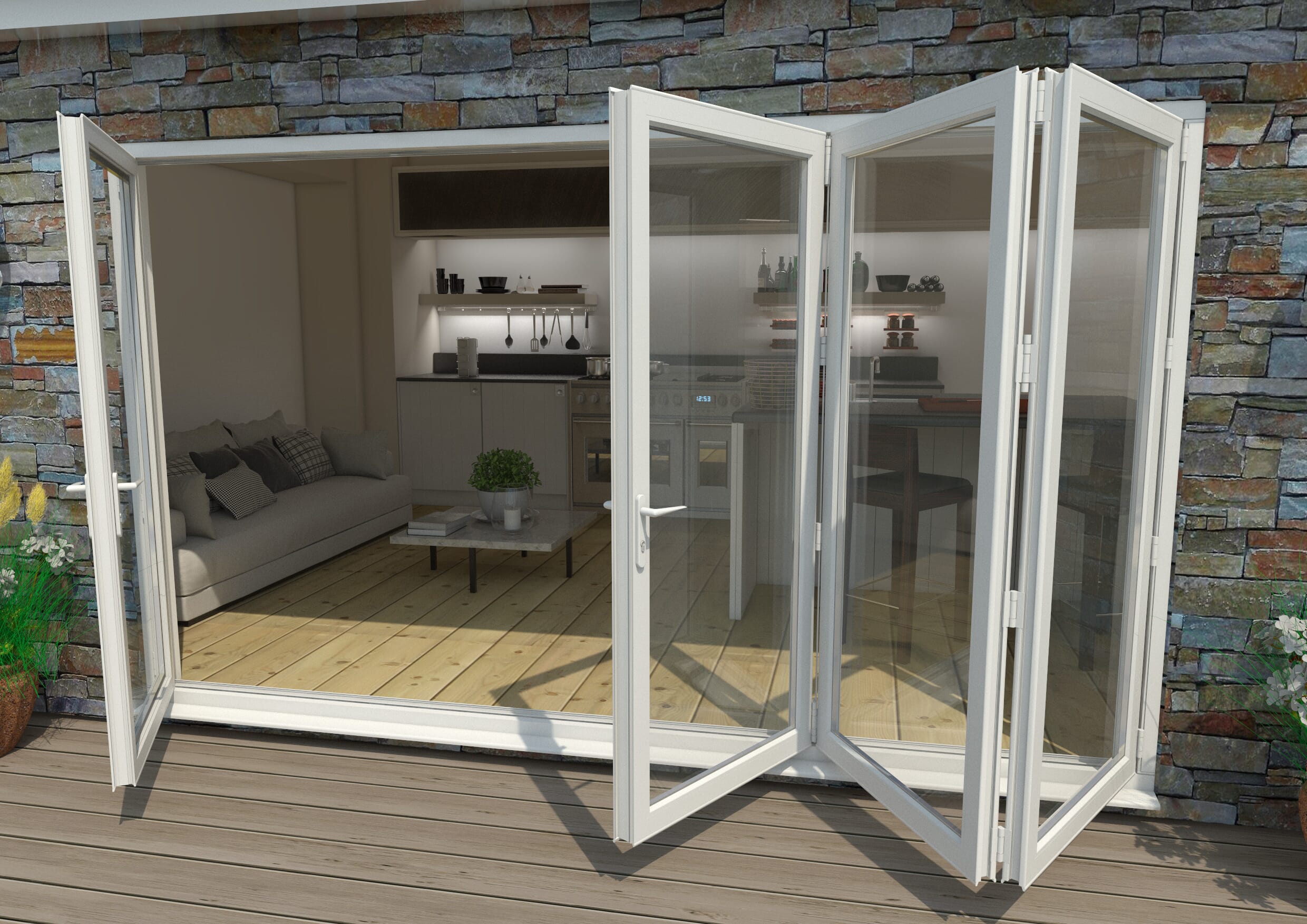 Part Q 3600mm White Aluminium Bifold Doors - 1 Left 3 Right
