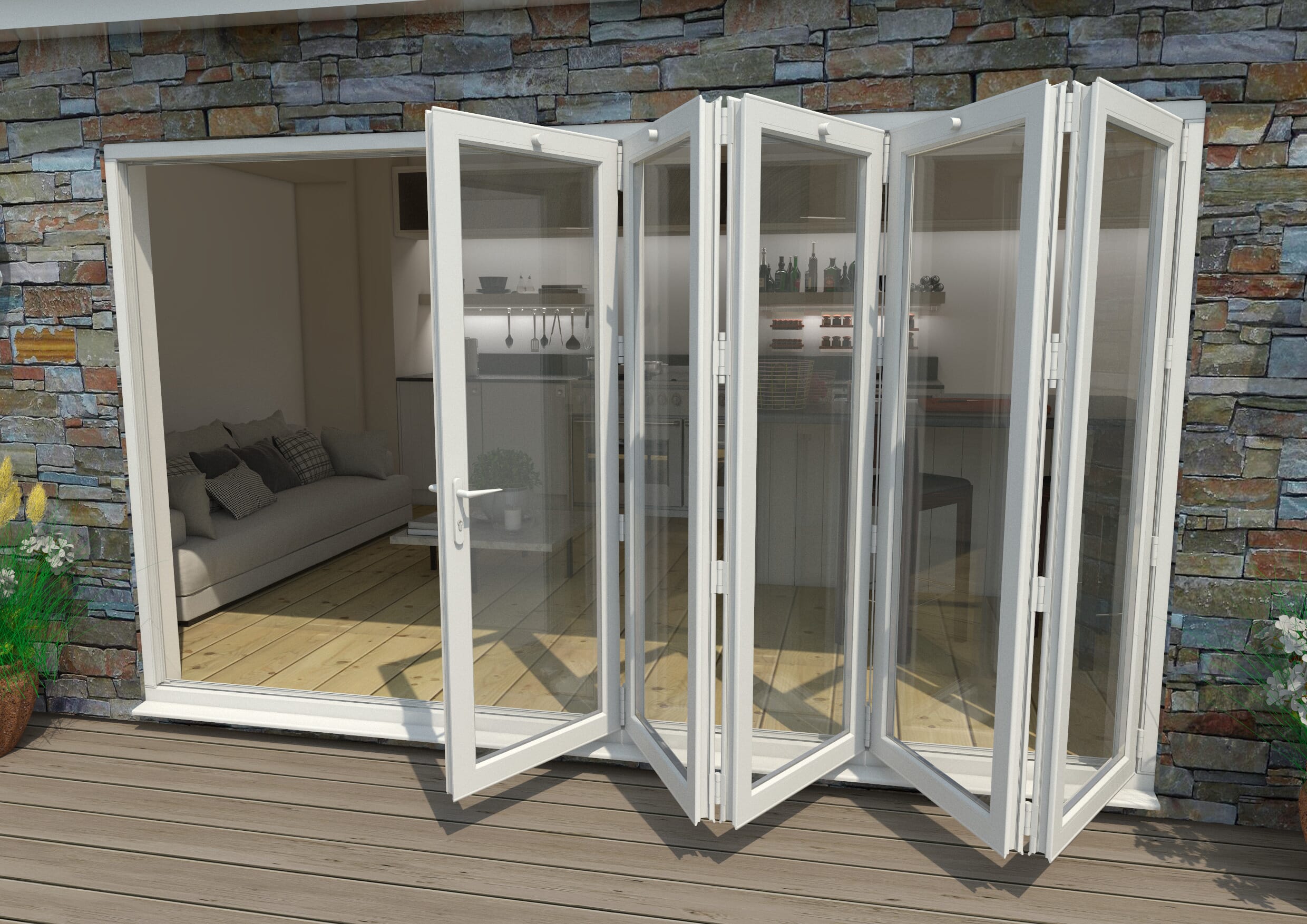 3600mm White Aluminium Bifold Doors - 5 Right Bifold Doors At Climadoor