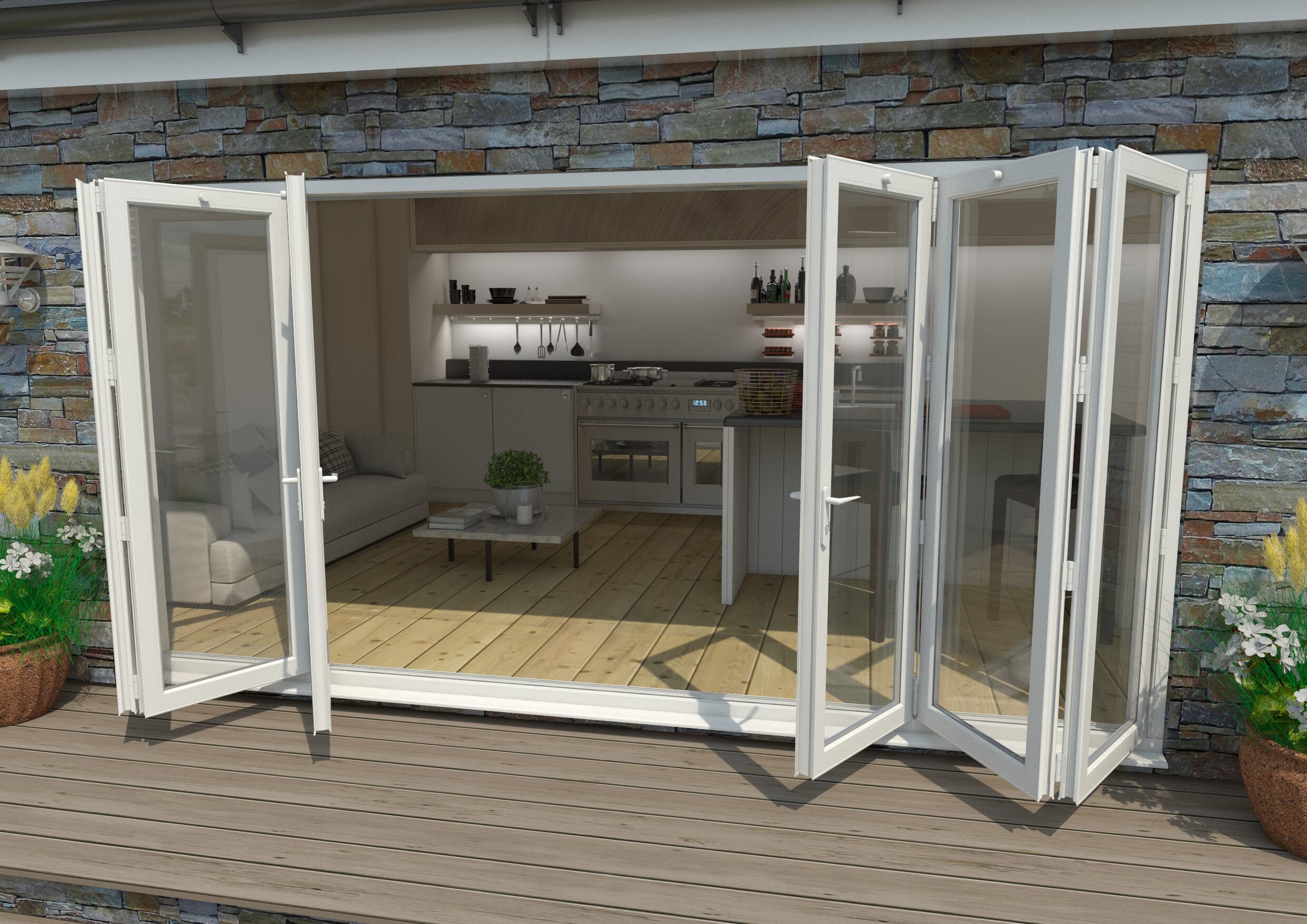 Part Q 4200mm White Aluminium Bifold Doors - 3 Left 3 Right