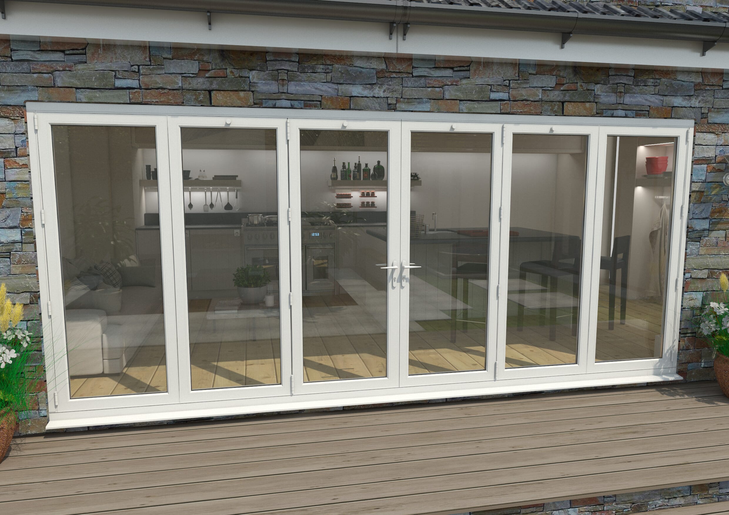 Part Q 4200mm White Aluminium Bifold Doors - 3 Left 3 Right Bifold ...