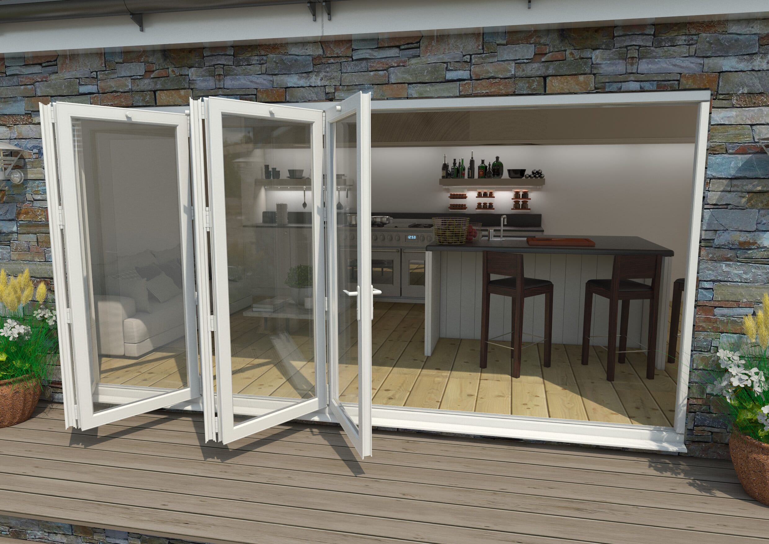 4200mm White Aluminium Bifold Doors 5 Left Bifold Doors At Climadoor