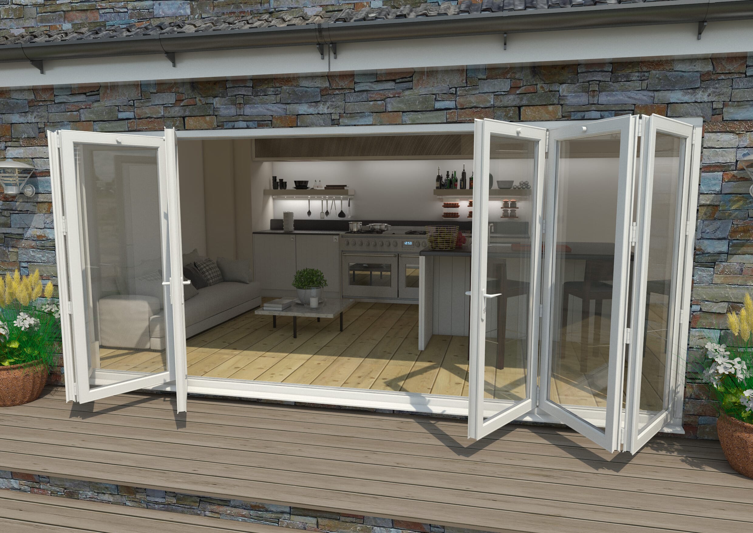 Part Q 4800mm White Aluminium Bifold Doors - 3 Left 3 Right