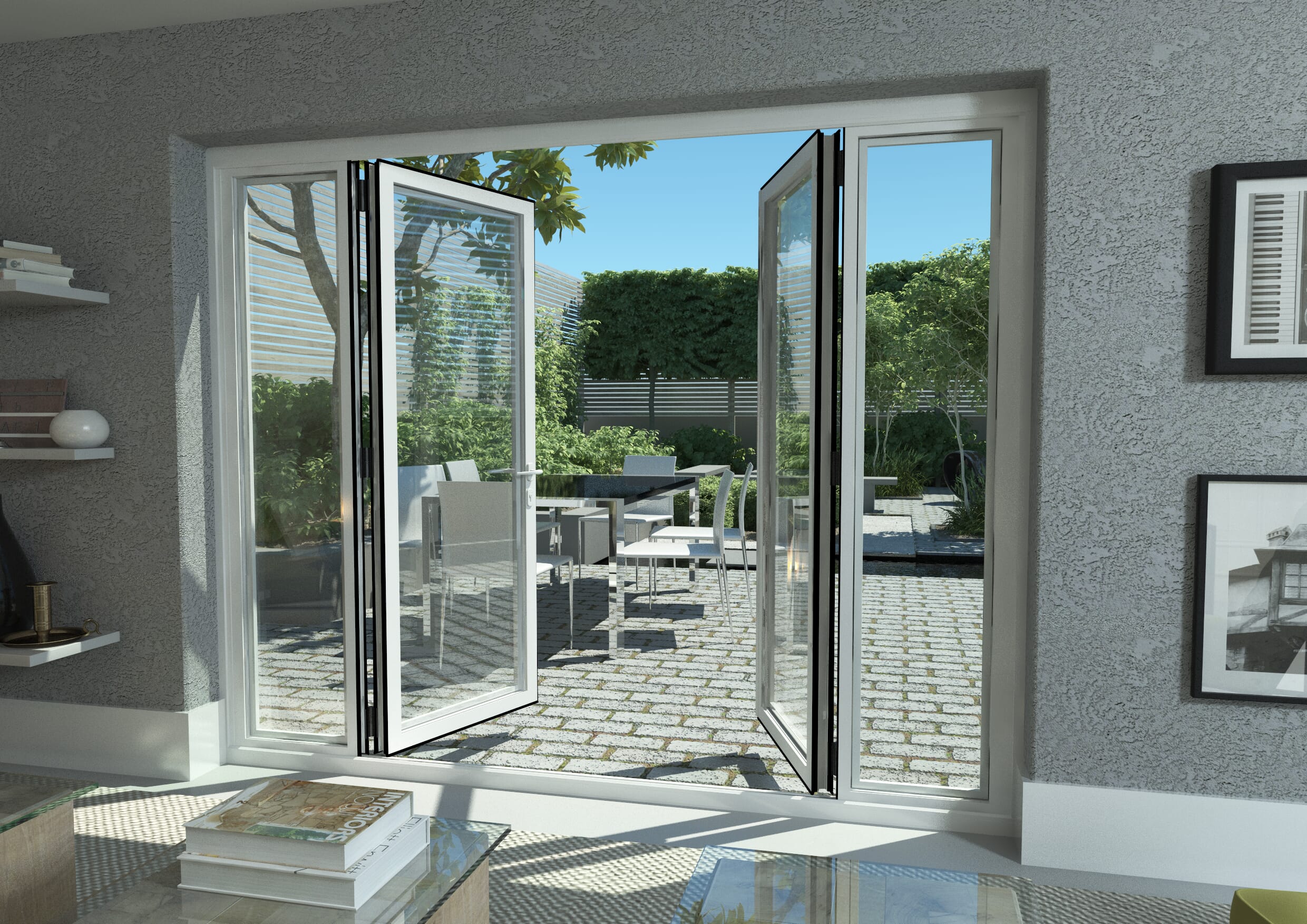 2100mm Part Q Compliant White Aluminium French Doors (1500mm Doors + 2 x 300mm Sidelights)