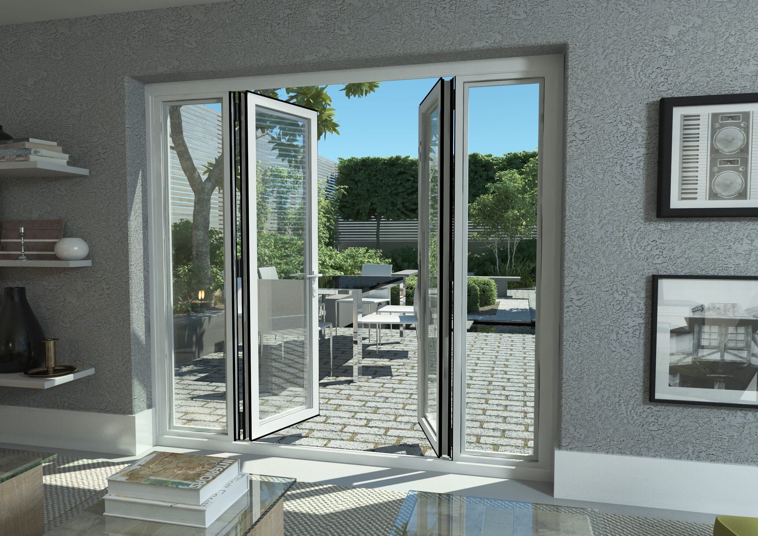2400mm Part Q Compliant White Aluminium French Doors (1200mm Doors + 2 x 600mm Sidelights)