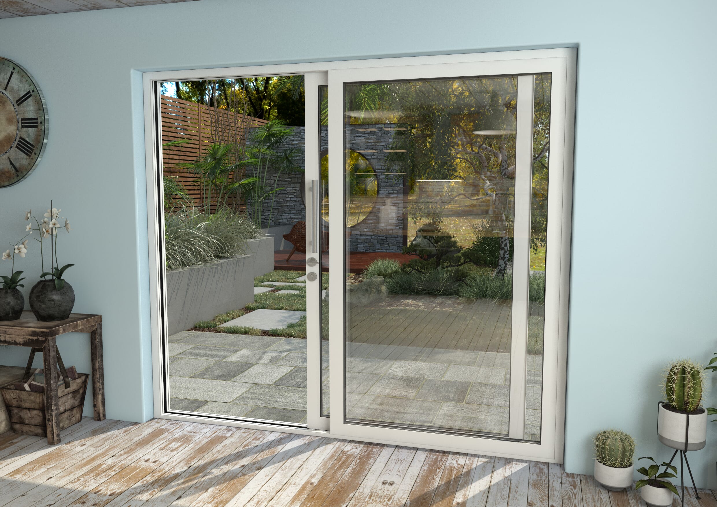 Mm White Aluminium Sliding Doors Rh Sliding Lh Fixed Bifold Doors At Climadoor