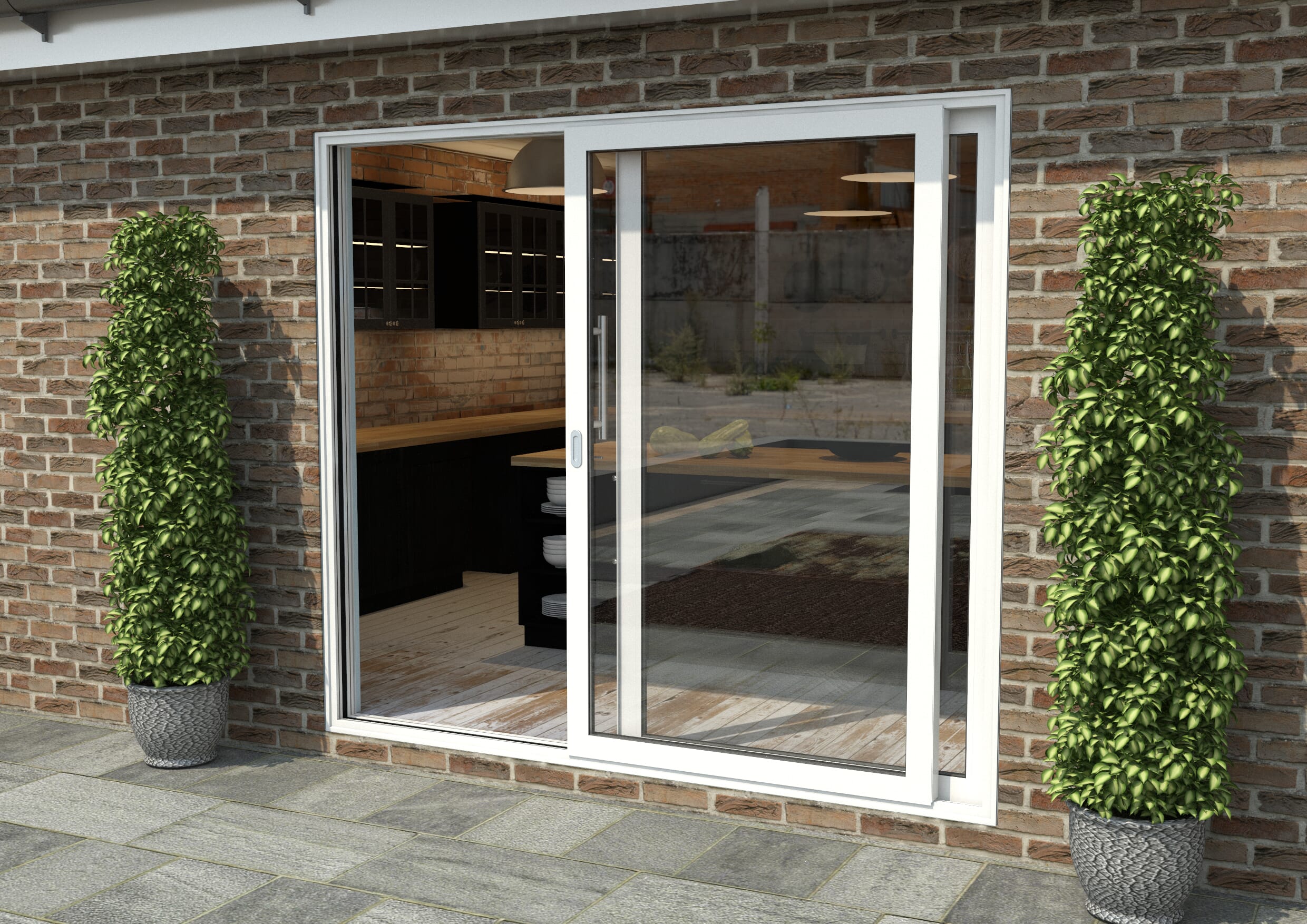 2400mm White Aluminium Sliding Doors LH Sliding / RH Fixed
