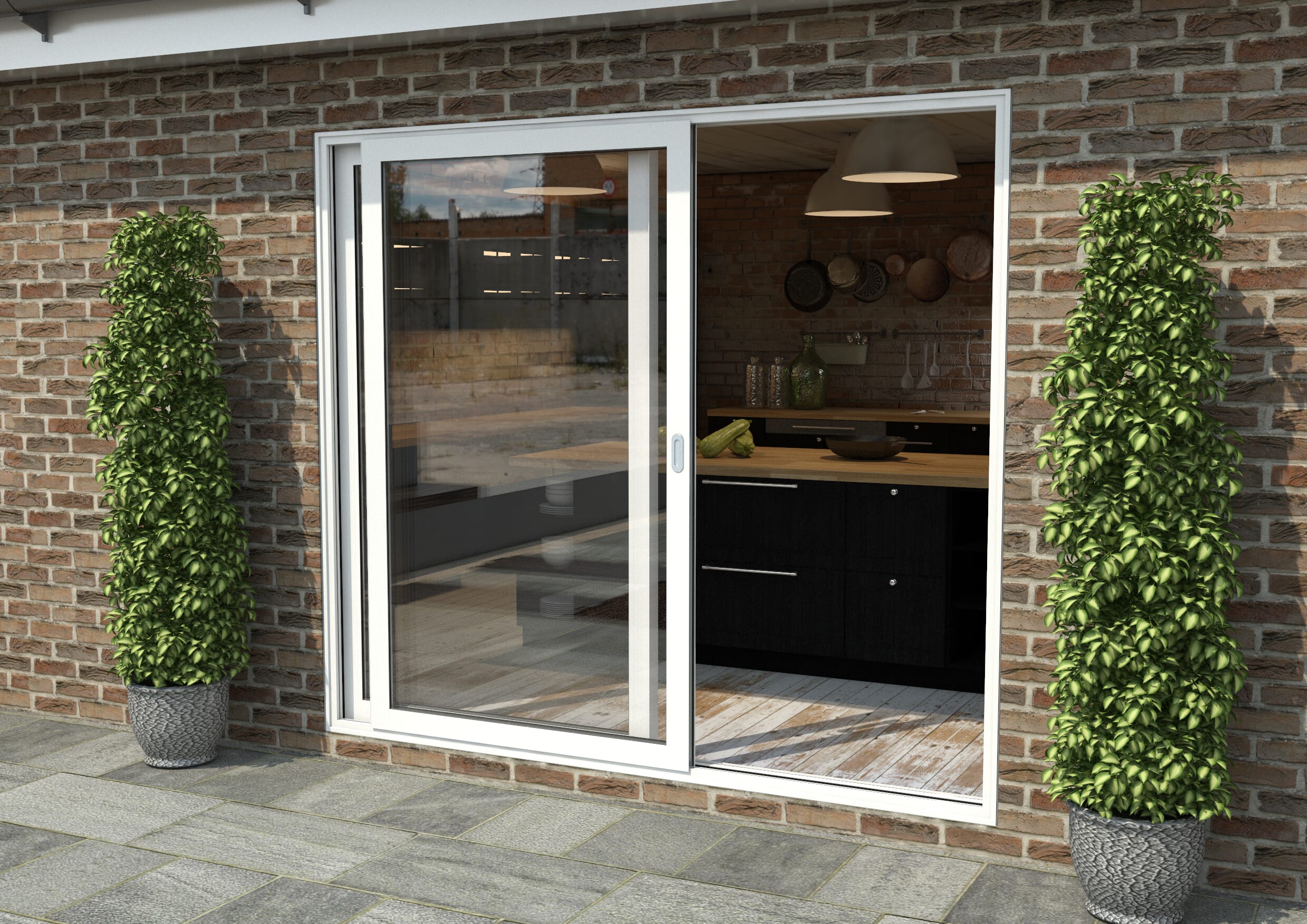 Part Q 2400mm White Aluminium Sliding Doors RH Sliding / LH Fixed