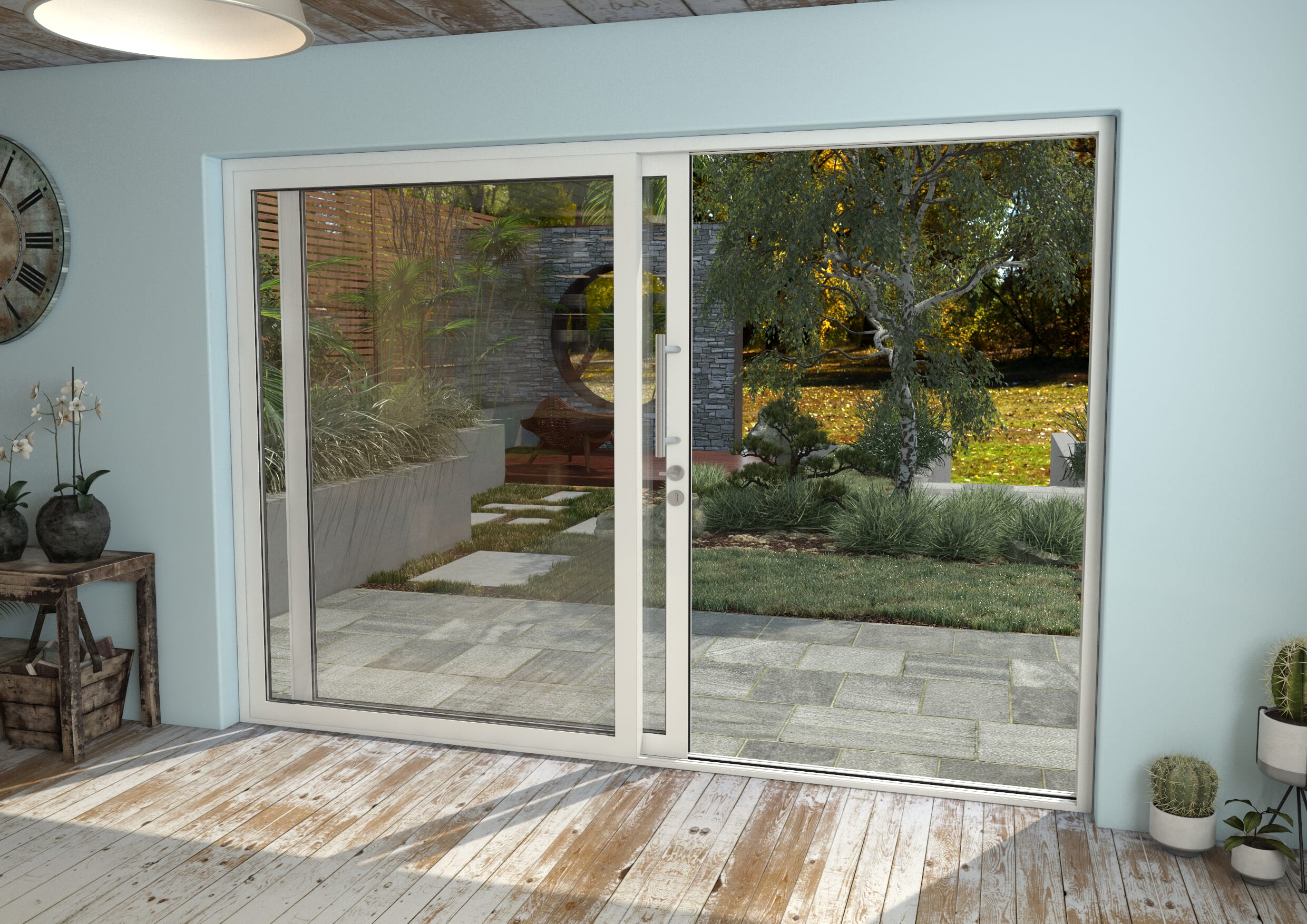Part Q 3000mm White Aluminium Sliding Doors LH Sliding / RH Fixed