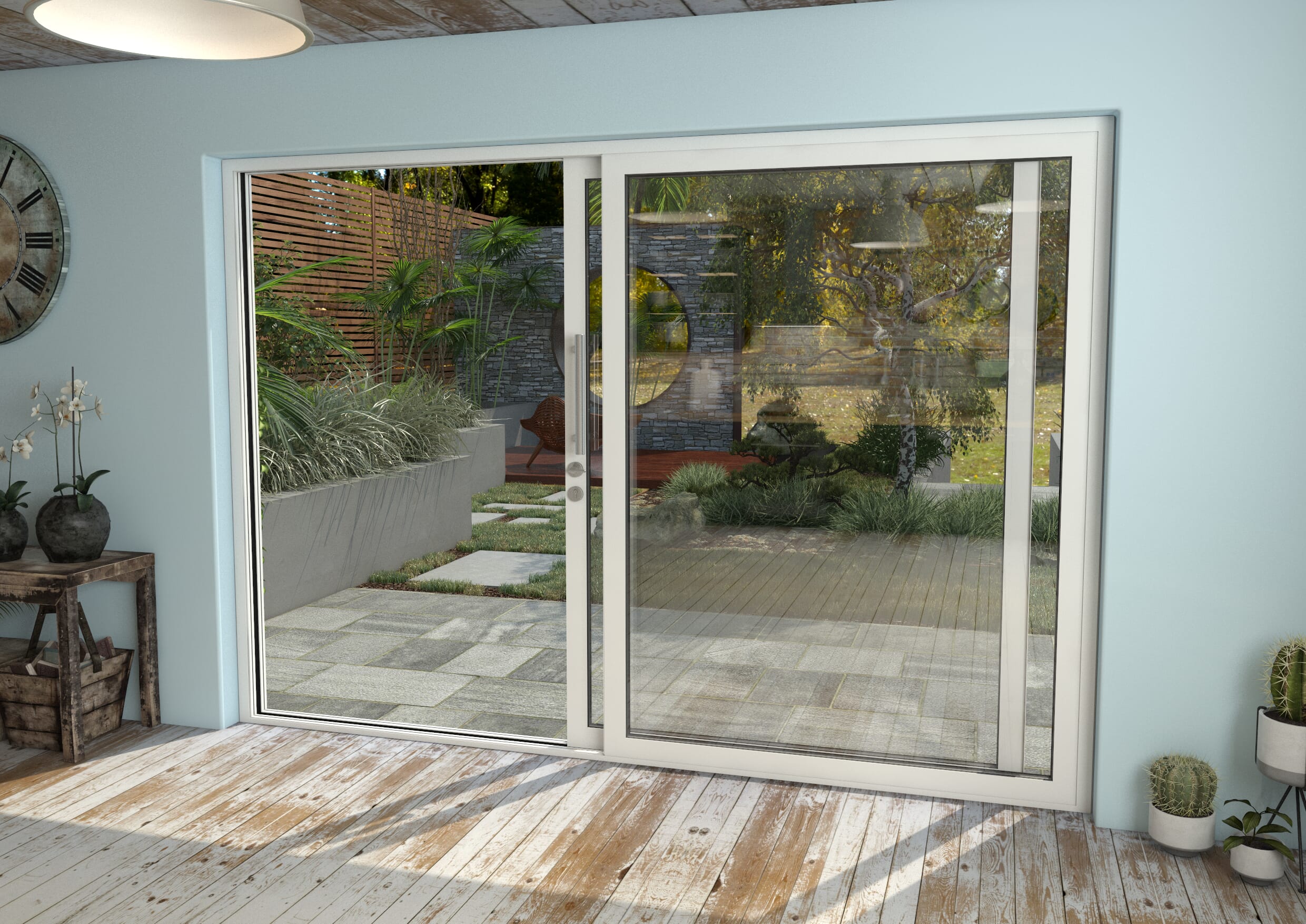 3000mm White Aluminium Sliding Doors RH Sliding / LH Fixed