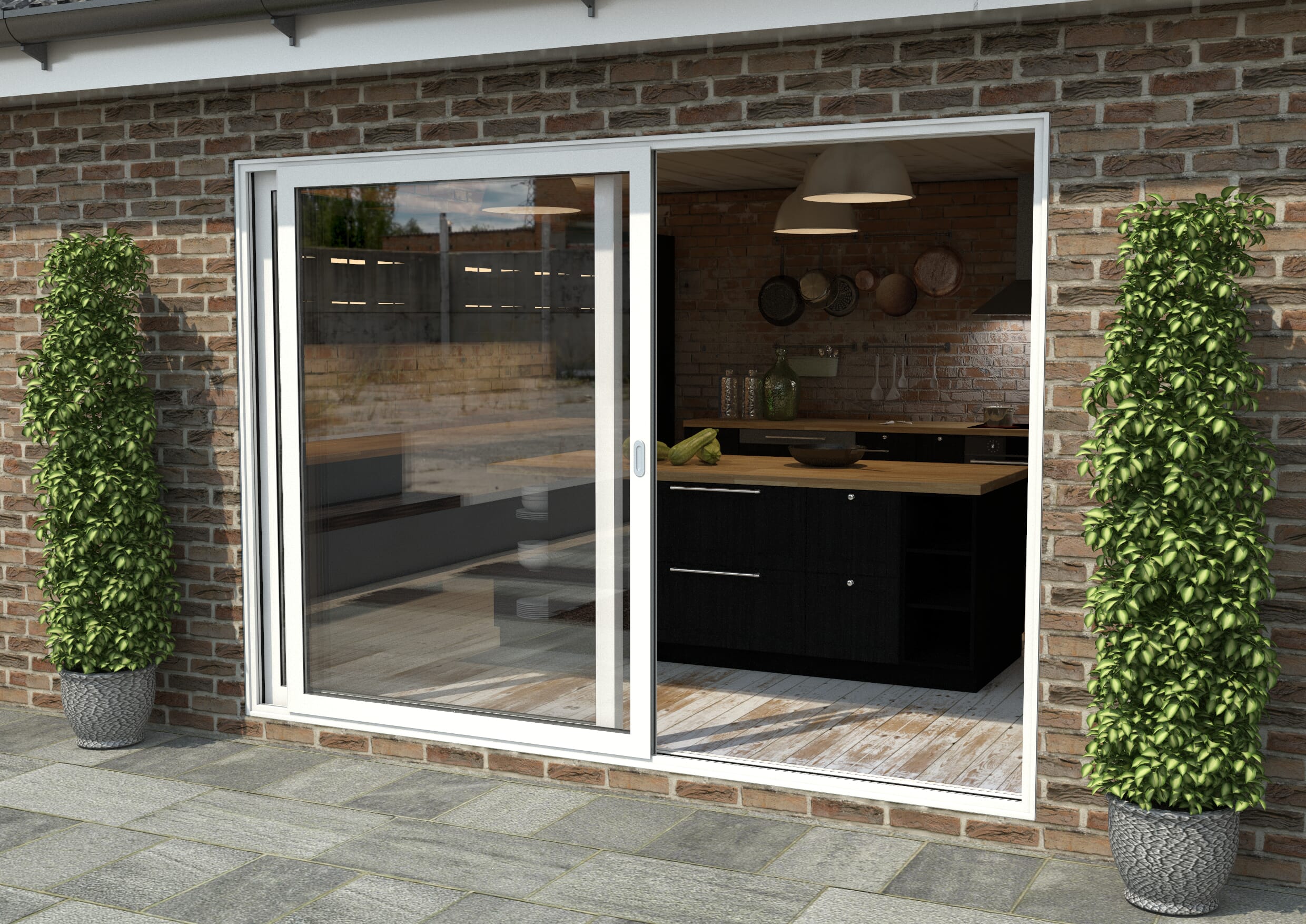 Part Q 3000mm White Aluminium Sliding Doors RH Sliding / LH Fixed