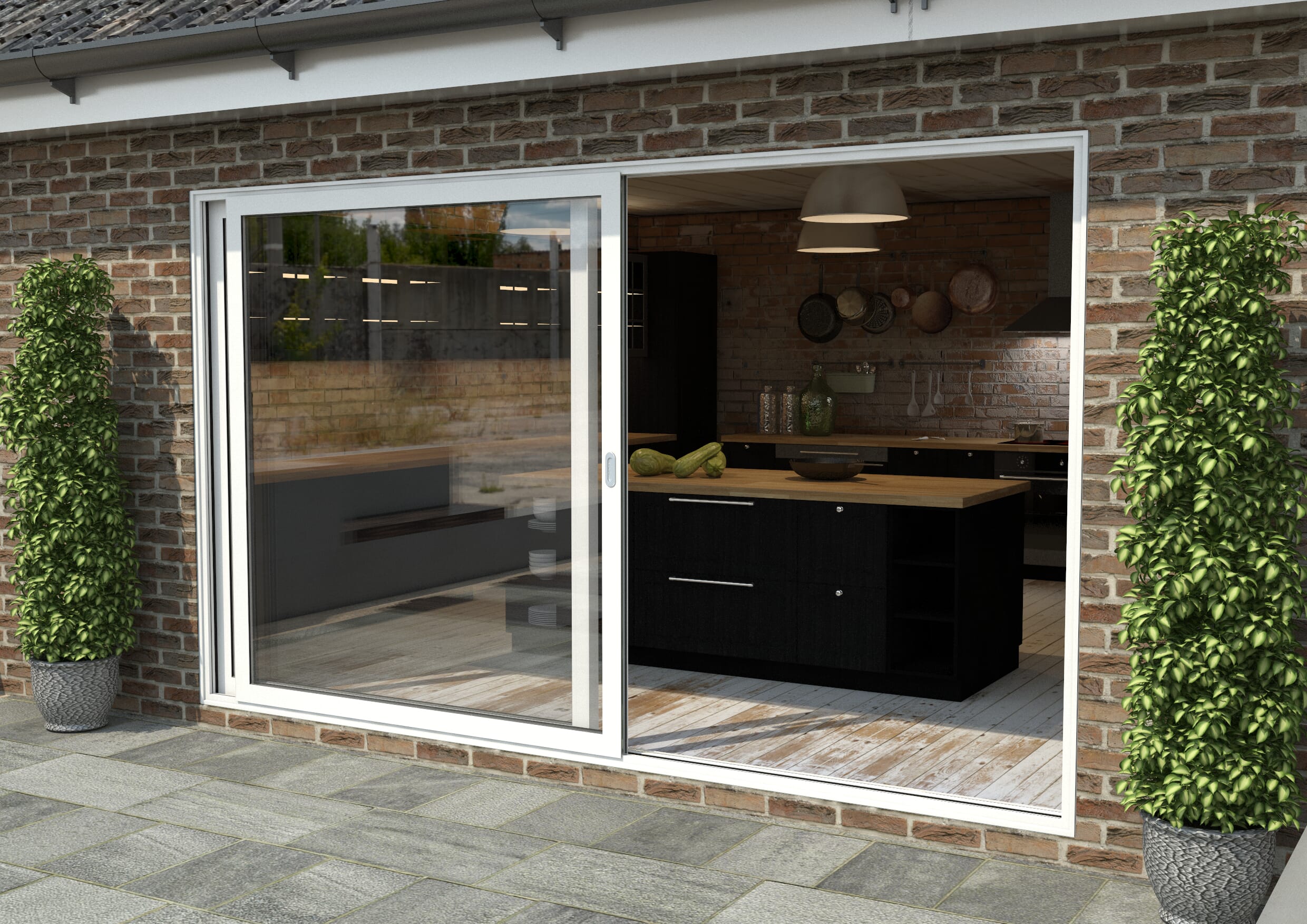 3600mm White Aluminium Sliding Doors RH Sliding / LH Fixed