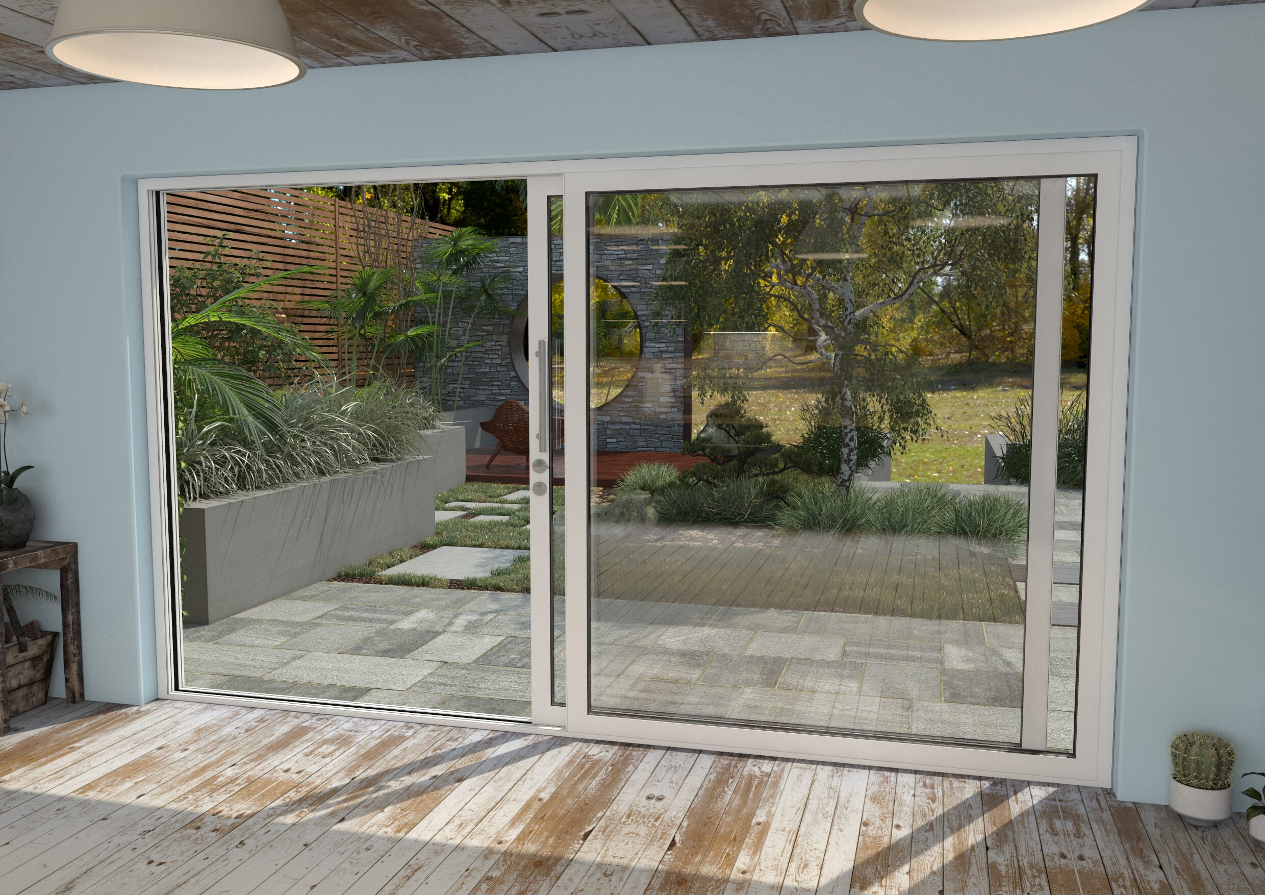 3600mm White Aluminium Sliding Doors RH Sliding / LH Fixed