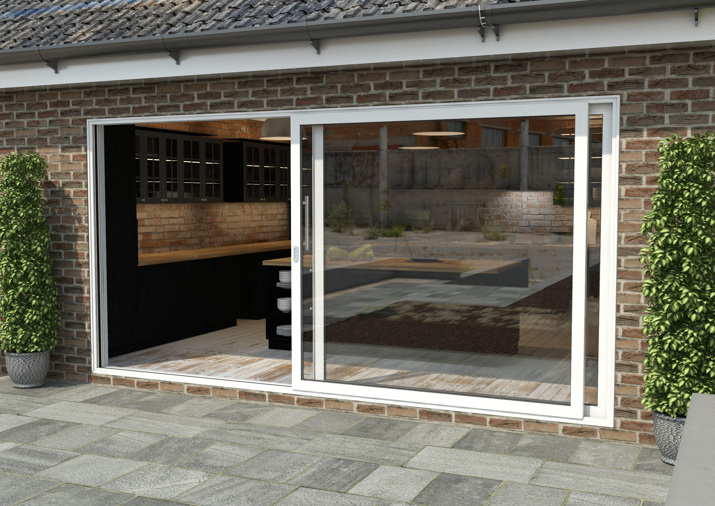 4200mm White Aluminium Sliding Doors LH Sliding / RH Fixed