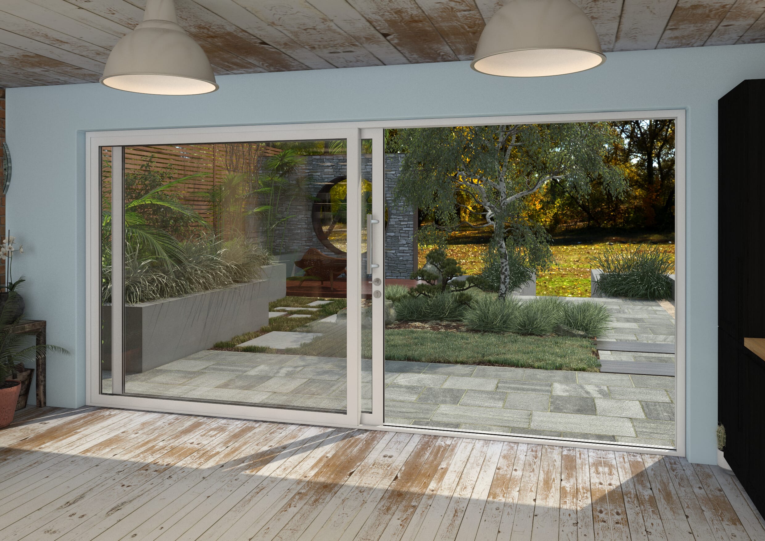 4200mm White Aluminium Sliding Doors LH Sliding / RH Fixed