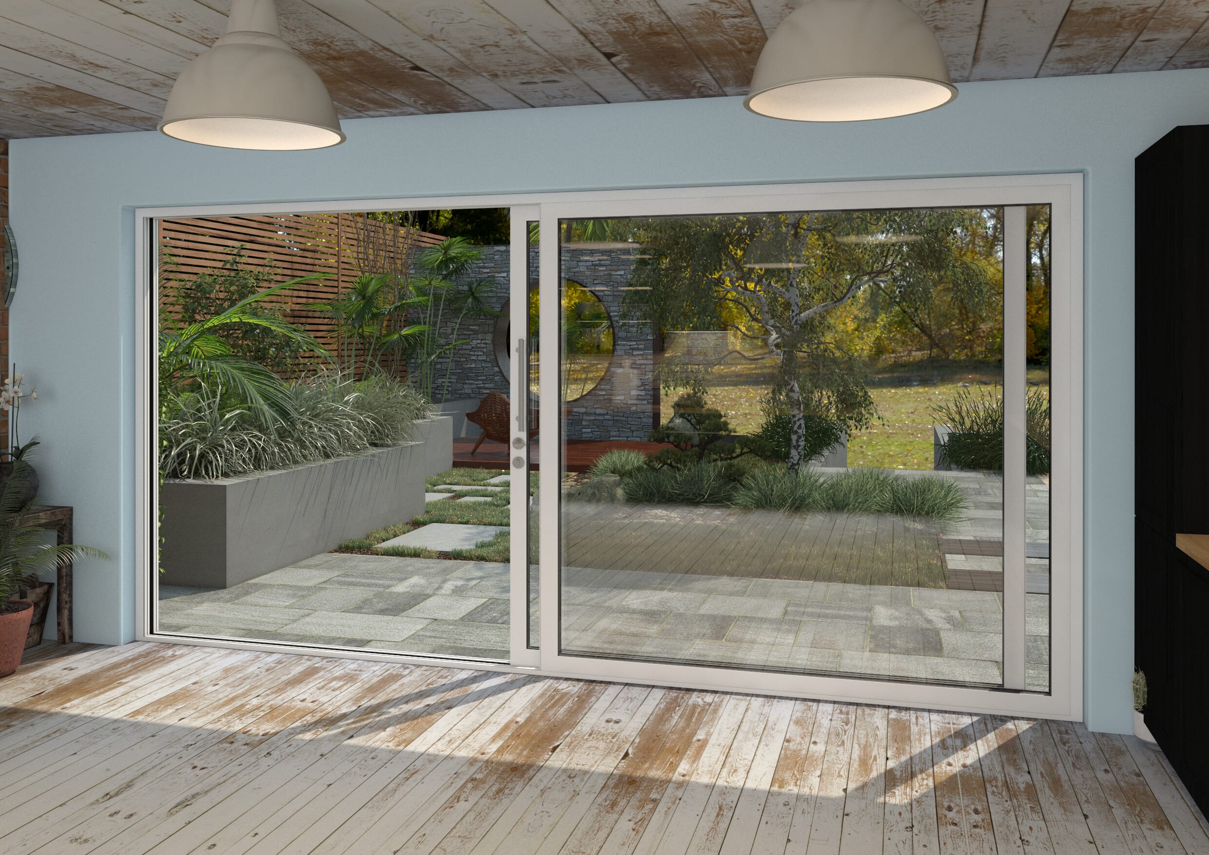 4200mm White Aluminium Sliding Doors RH Sliding / LH Fixed