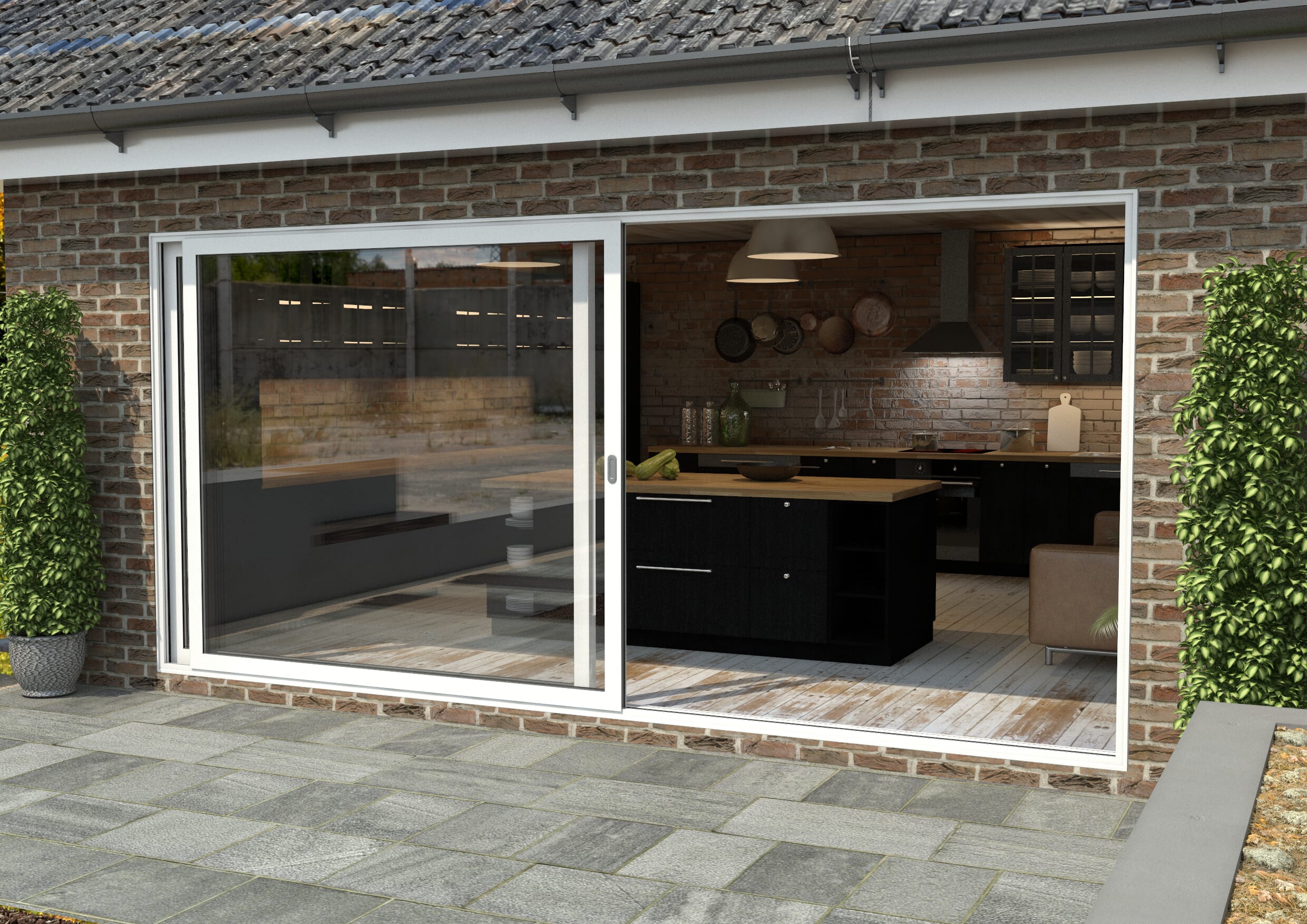 4500mm White Aluminium Sliding Doors RH Sliding / LH Fixed