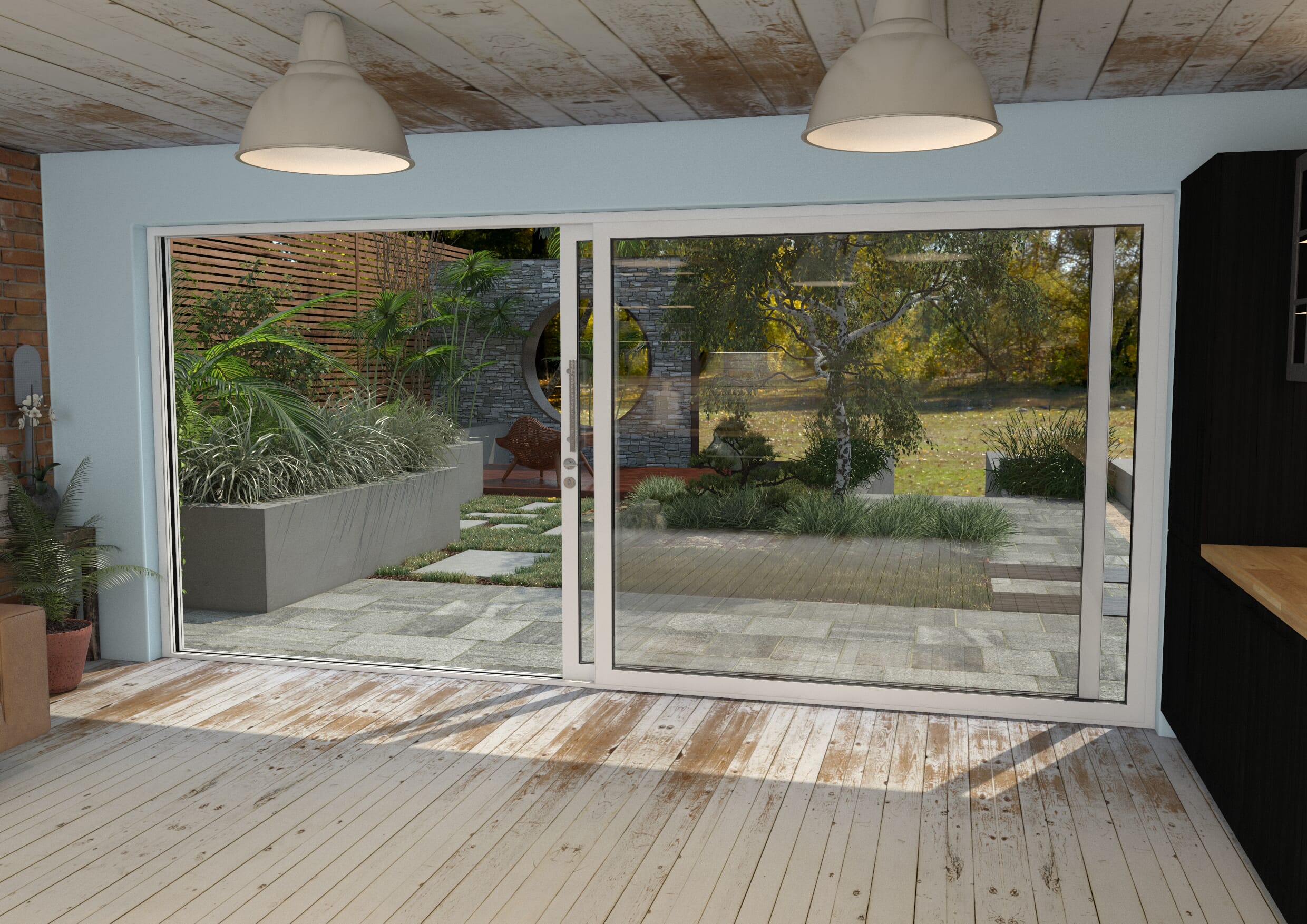 4500mm White Aluminium Sliding Doors RH Sliding / LH Fixed