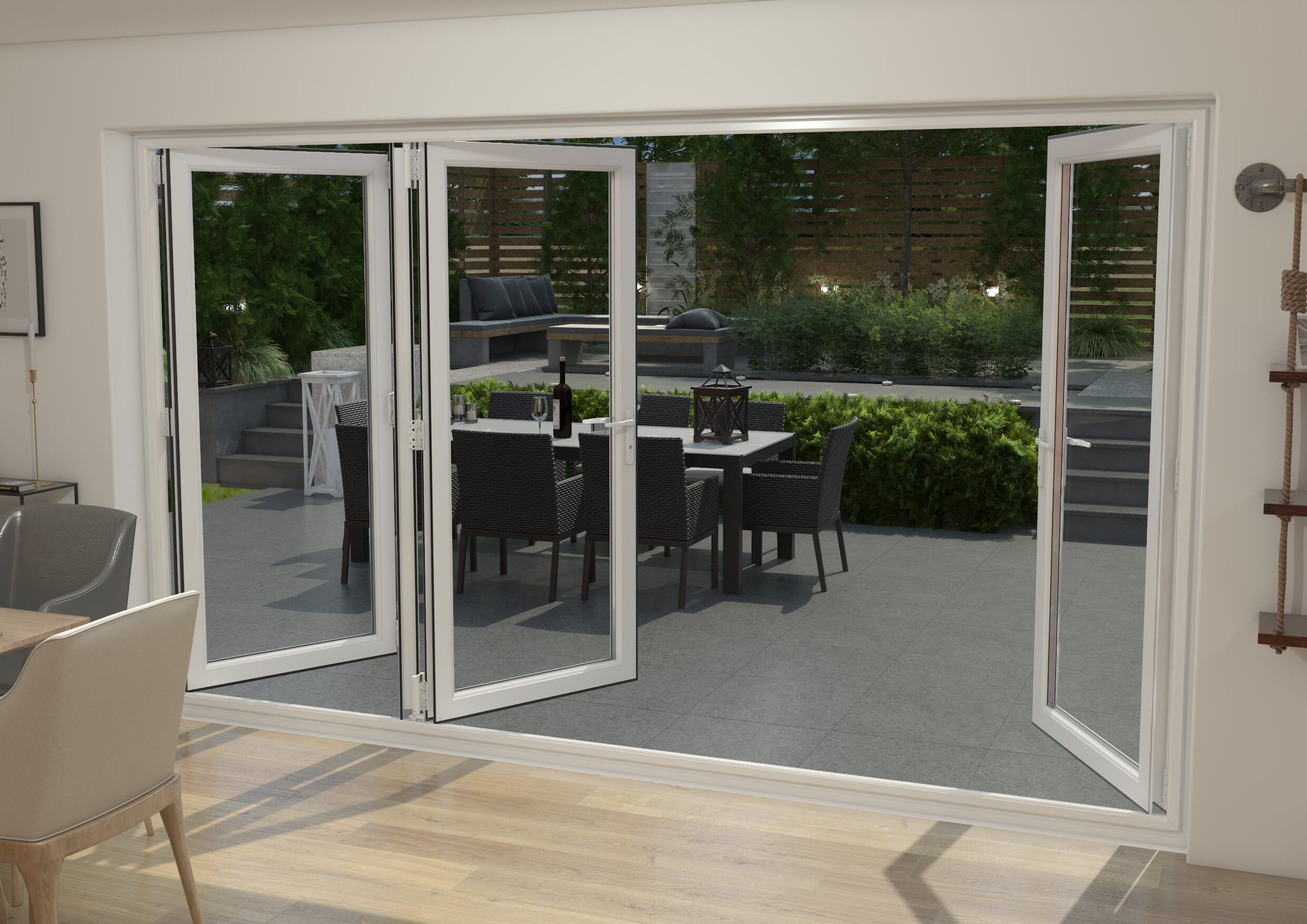 White 3600mm UPVC Bi-Fold Door OPEN OUT 1L/3R
