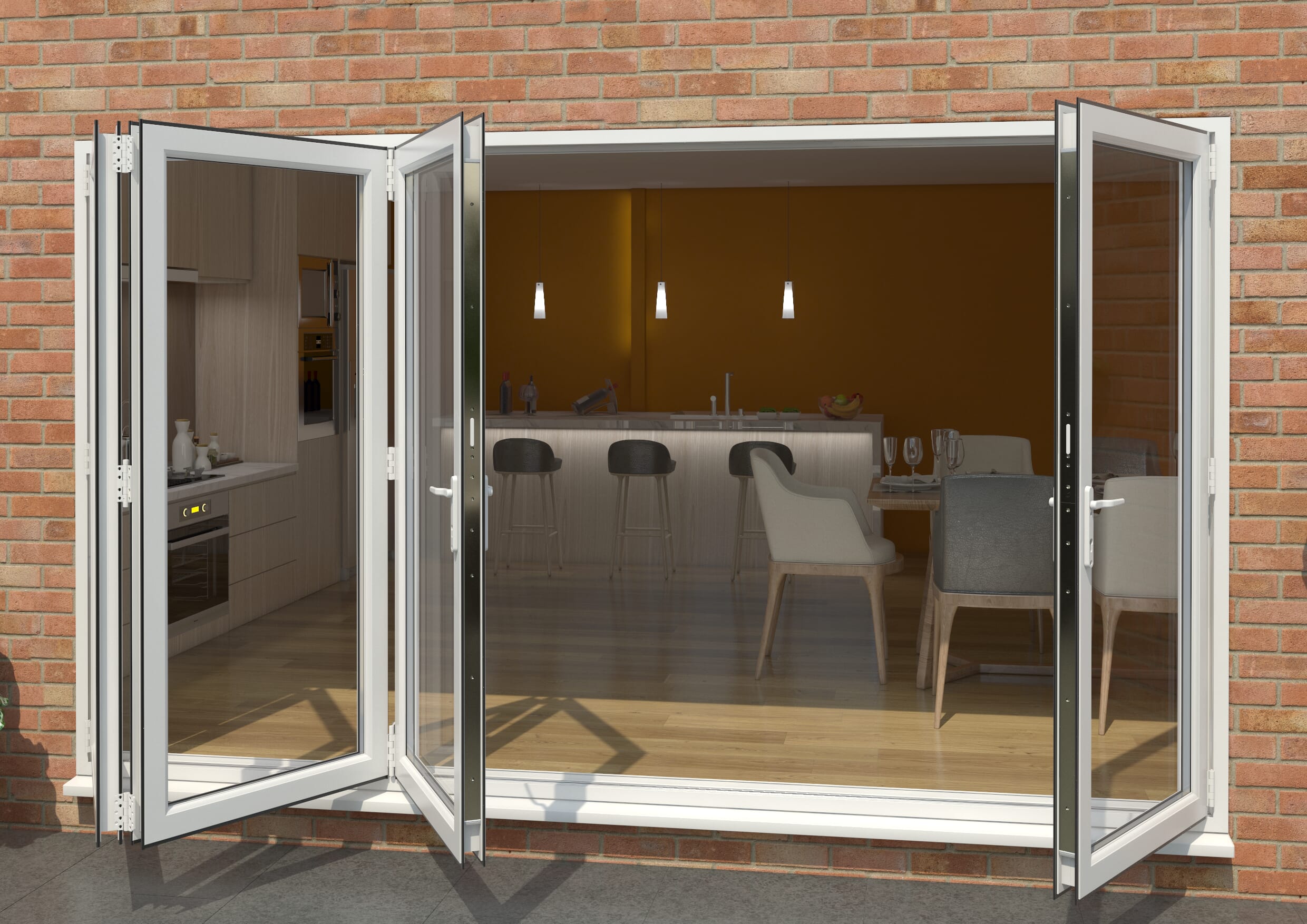 White 3600mm UPVC Bi-Fold Door OPEN OUT 3L/1R