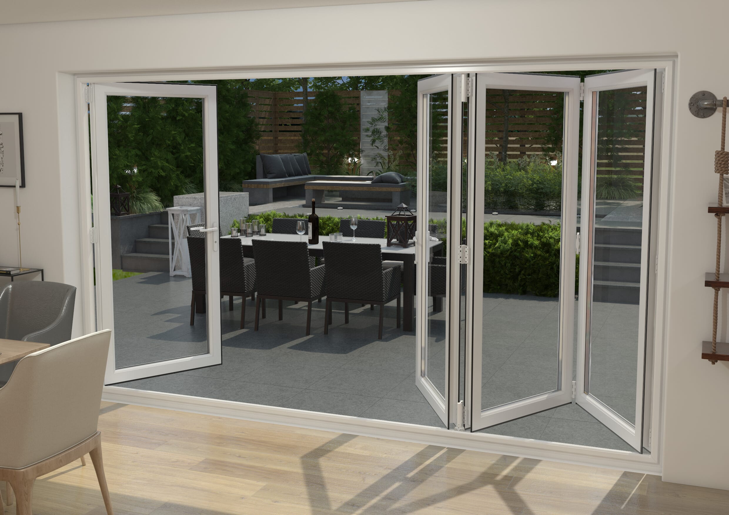 White 3600mm UPVC Bi-Fold Door OPEN OUT 3L/1R