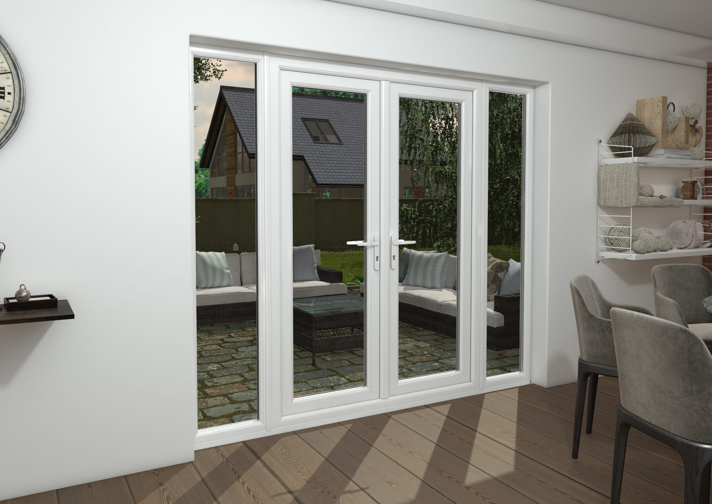 2400mm White UPVC French Doors (1200mm Doors + 2 x 600mm Sidelights)